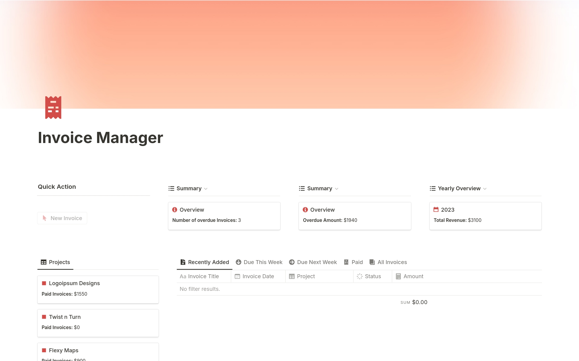 Invoice Manager のプレビュー