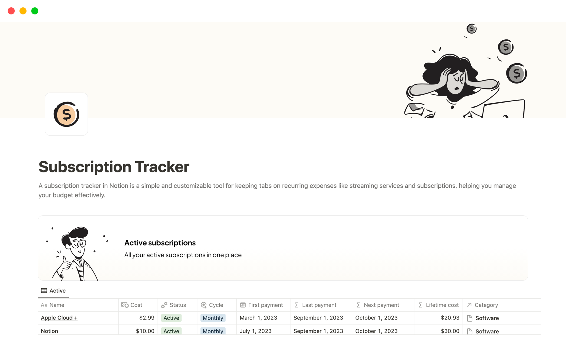 Subscription Tracker & Dashboard のプレビュー