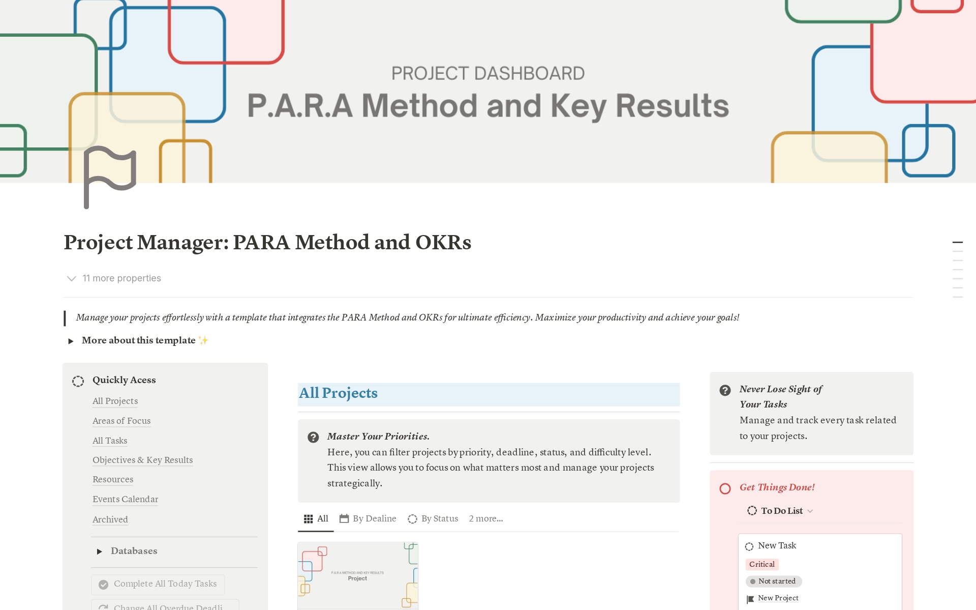 Project Manager: PARA Method and OKRs Template | Notion Marketplace
