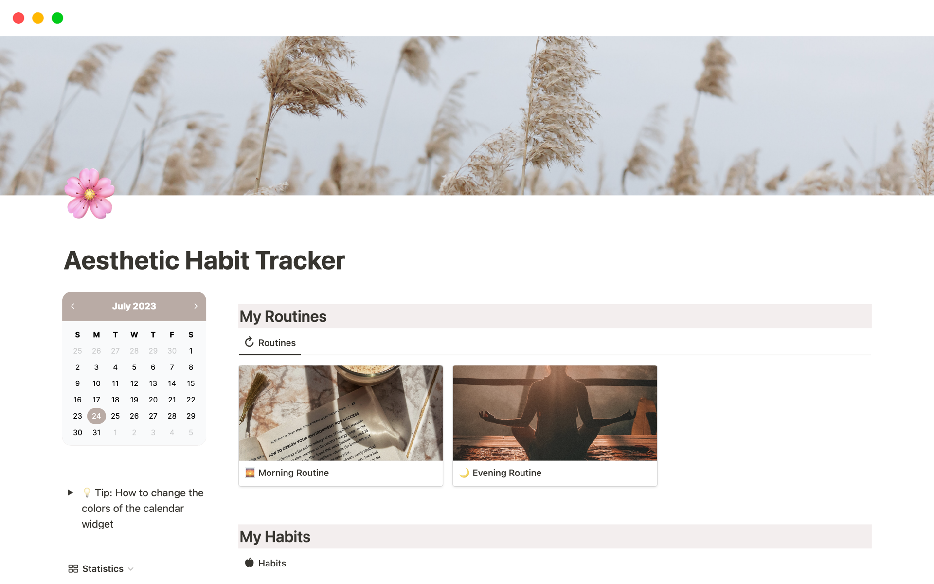 Aesthetic Habit Tracker Template by The Bohemian Bliss | Notion Marketplace