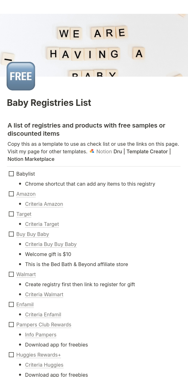 Baby Essentials Shopping Directory Template Notion Marketplace