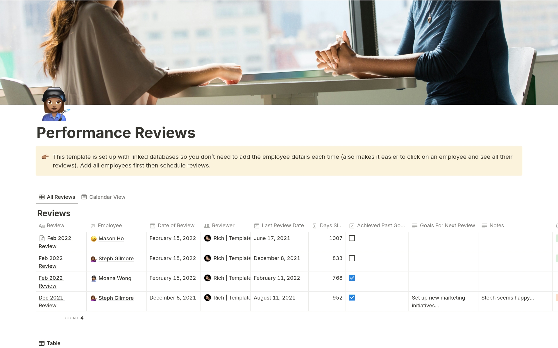 Performance Review のプレビュー