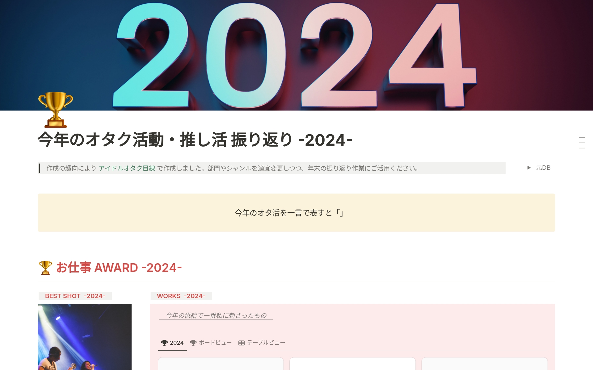 今年の『オタク活動・推し活』振り返り【2024】テンプレート・作成者