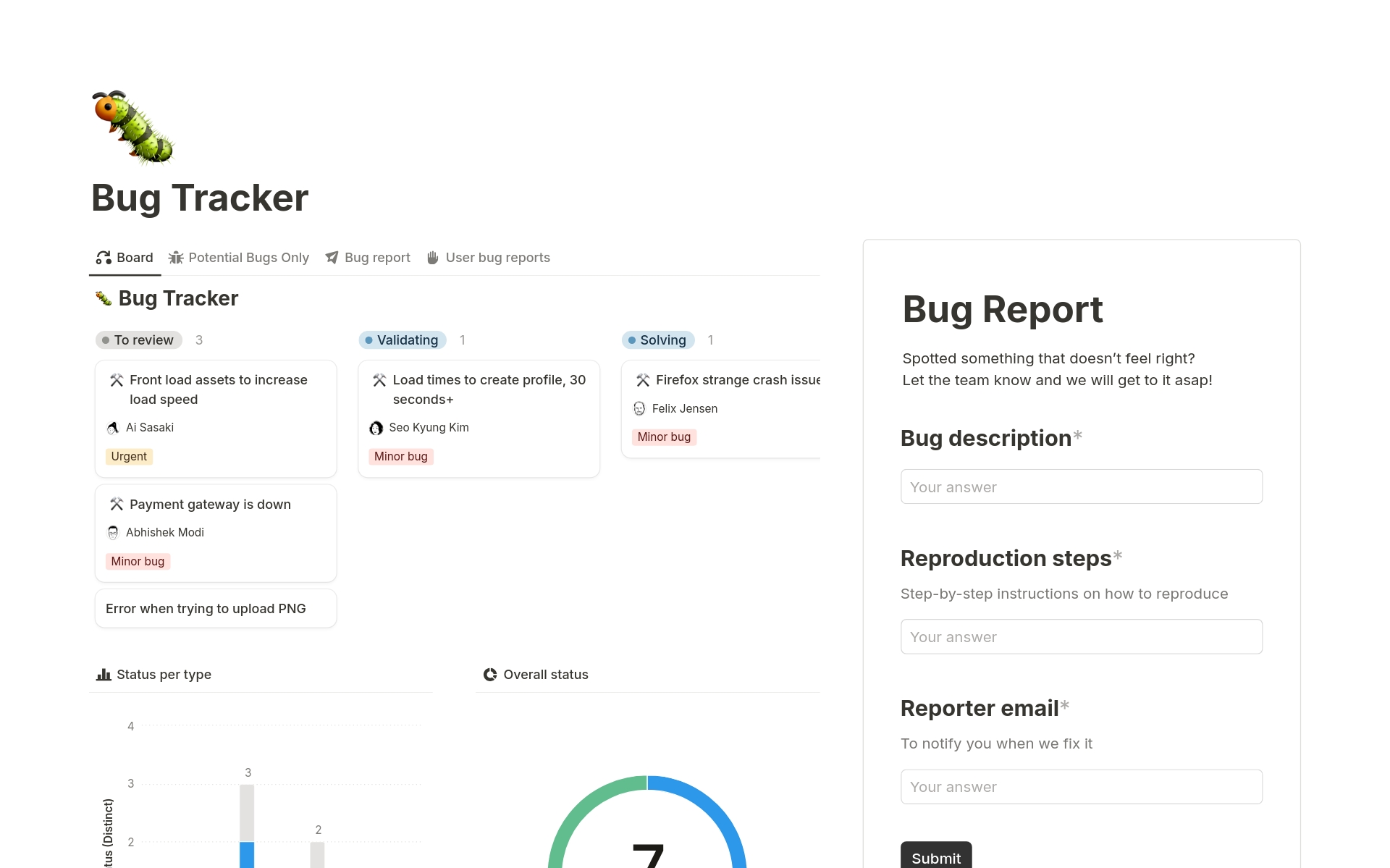 Bug Tracker のプレビュー