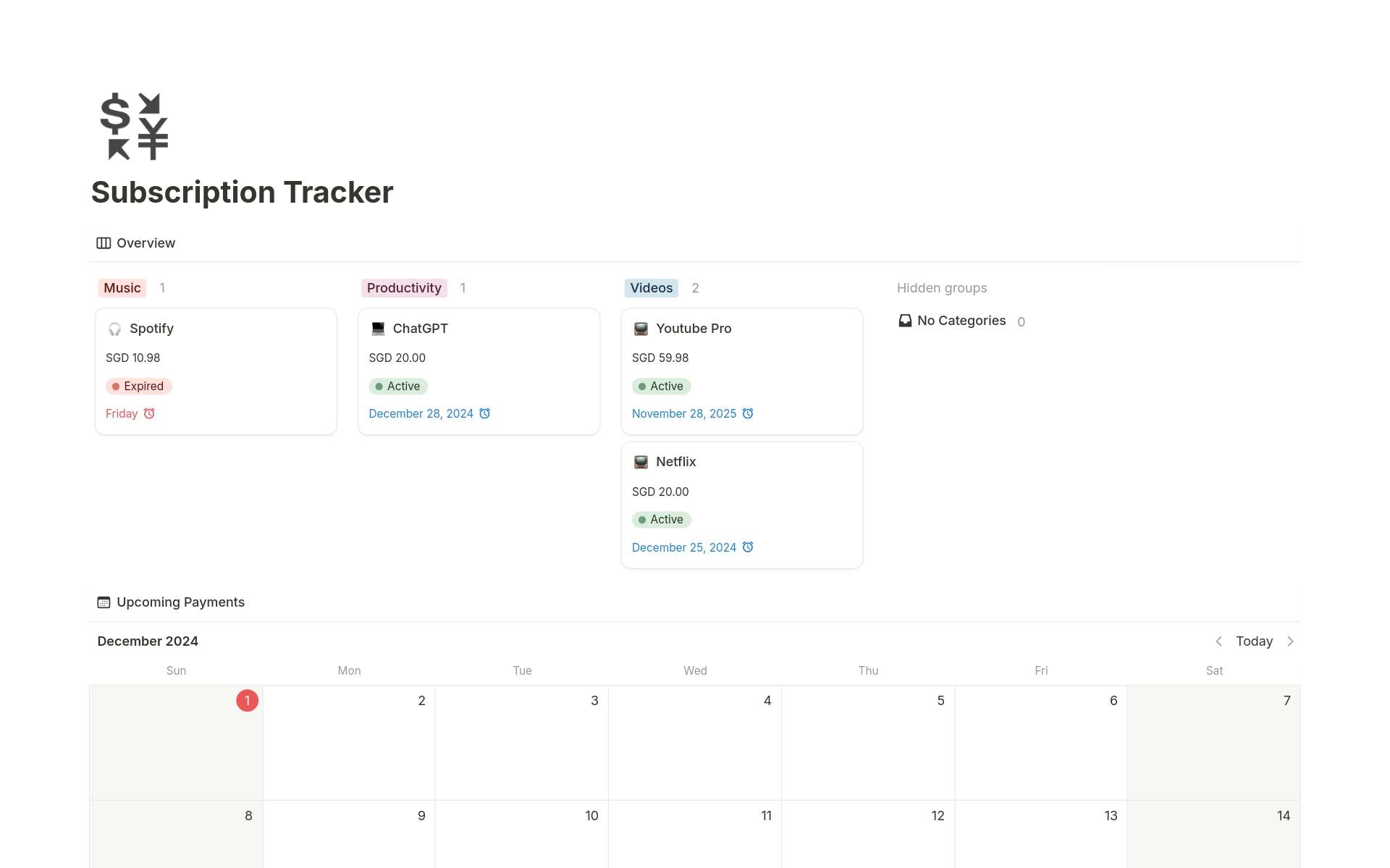 Online Subscription Tracker のプレビュー