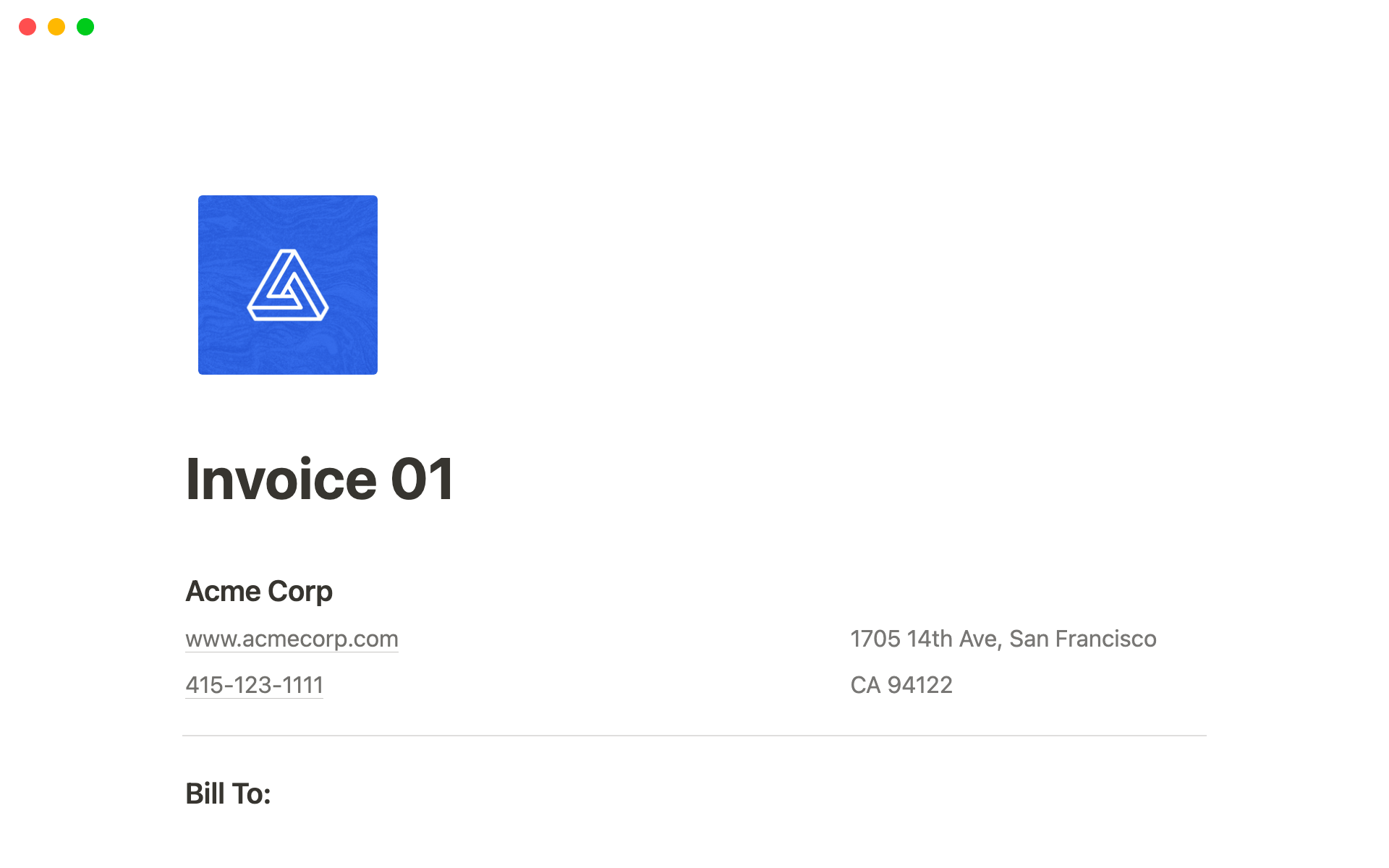 Invoice Template のプレビュー