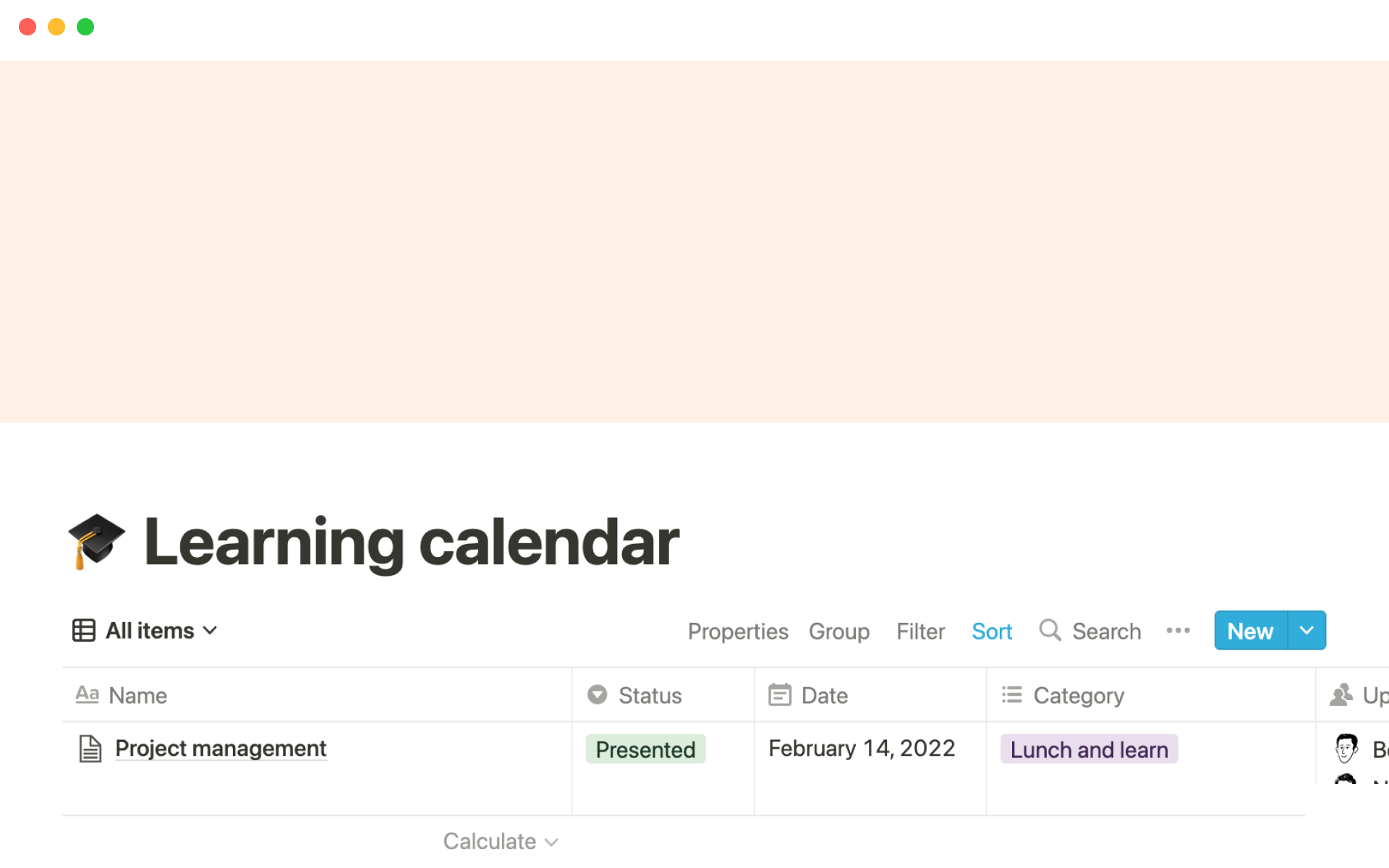 Notion's learning calendar | Notion Template
