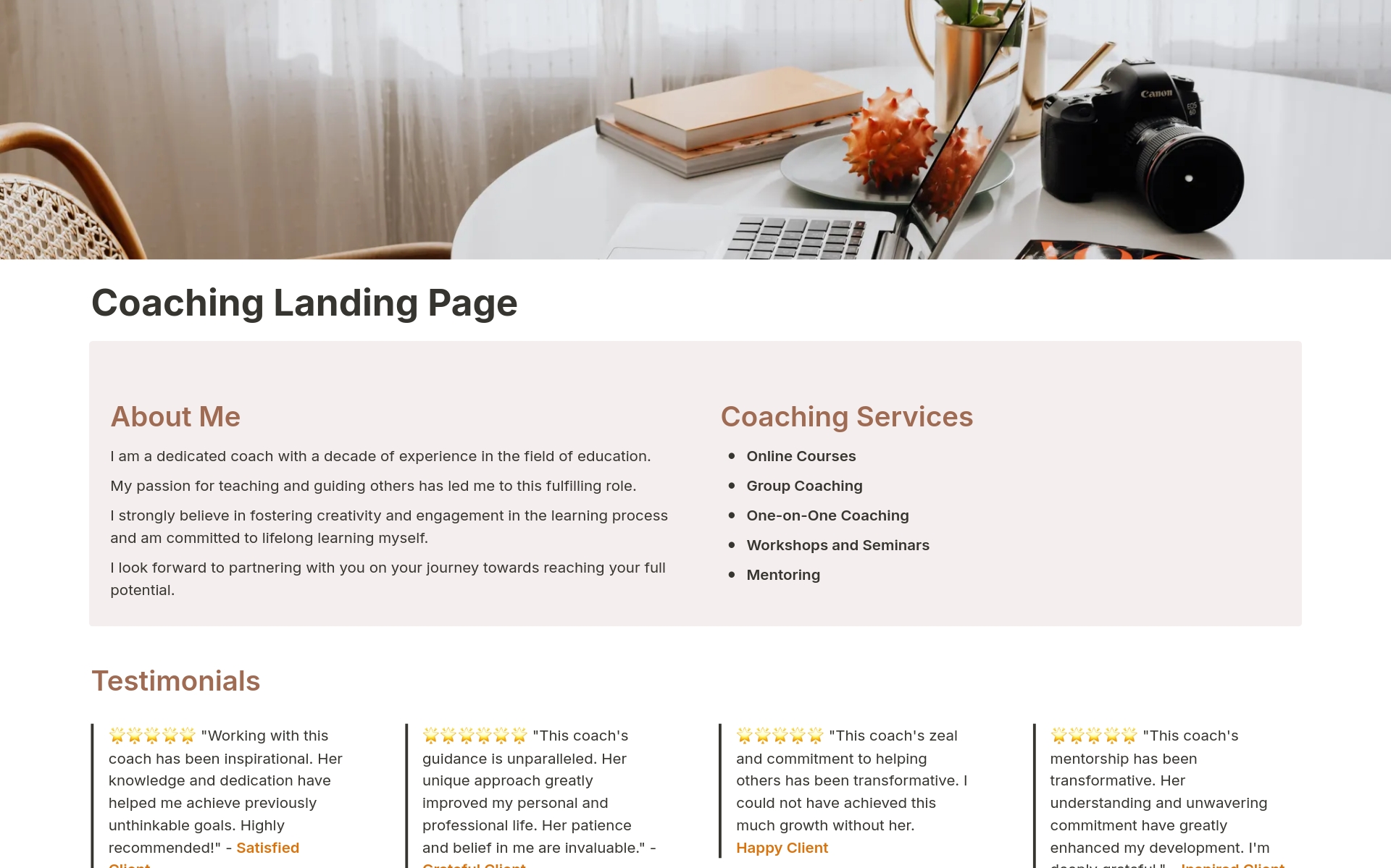 Coaching Landing Page のプレビュー