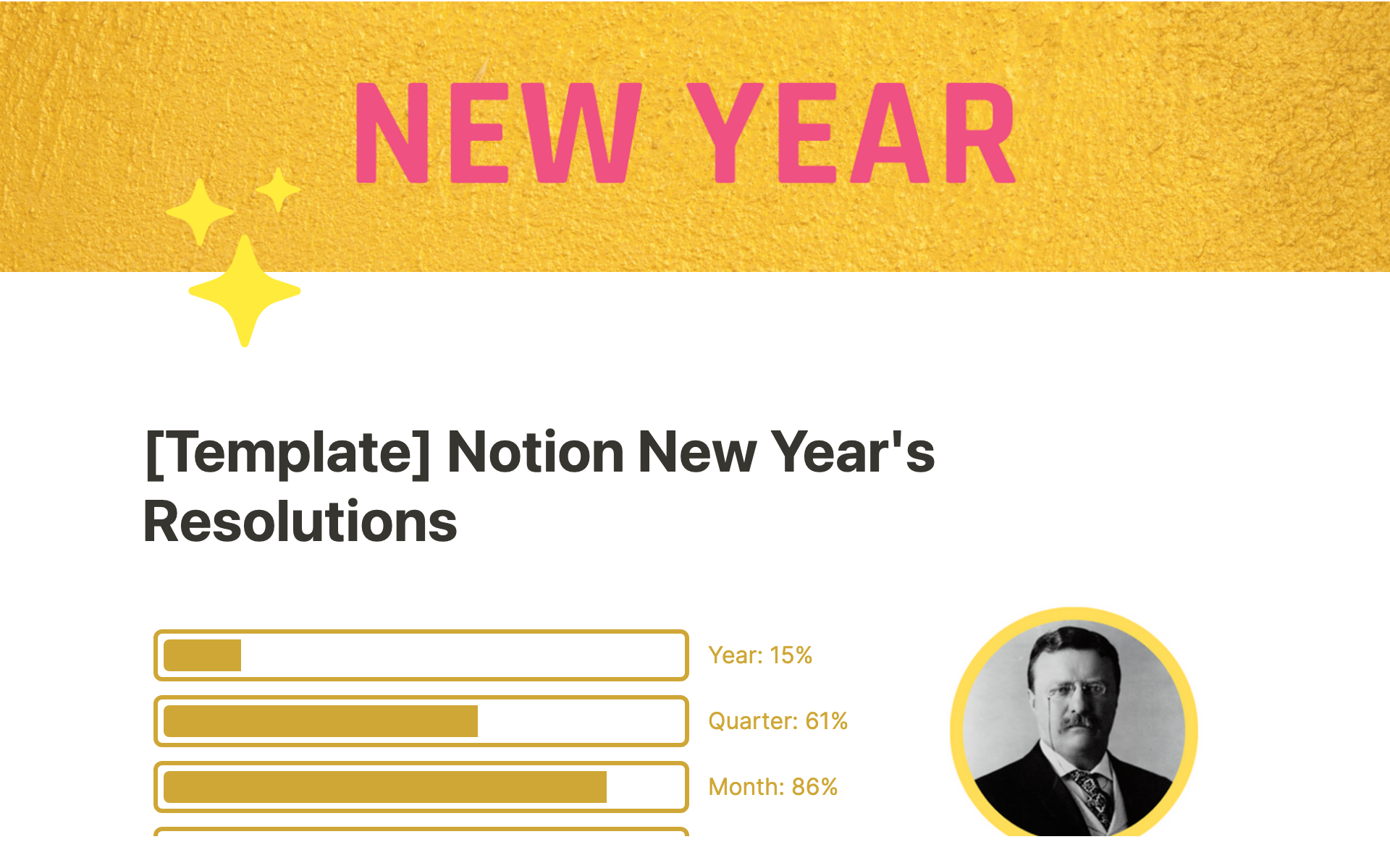 Notion New Year Resolutionsテンプレート・作成者：Dedic | Notion 