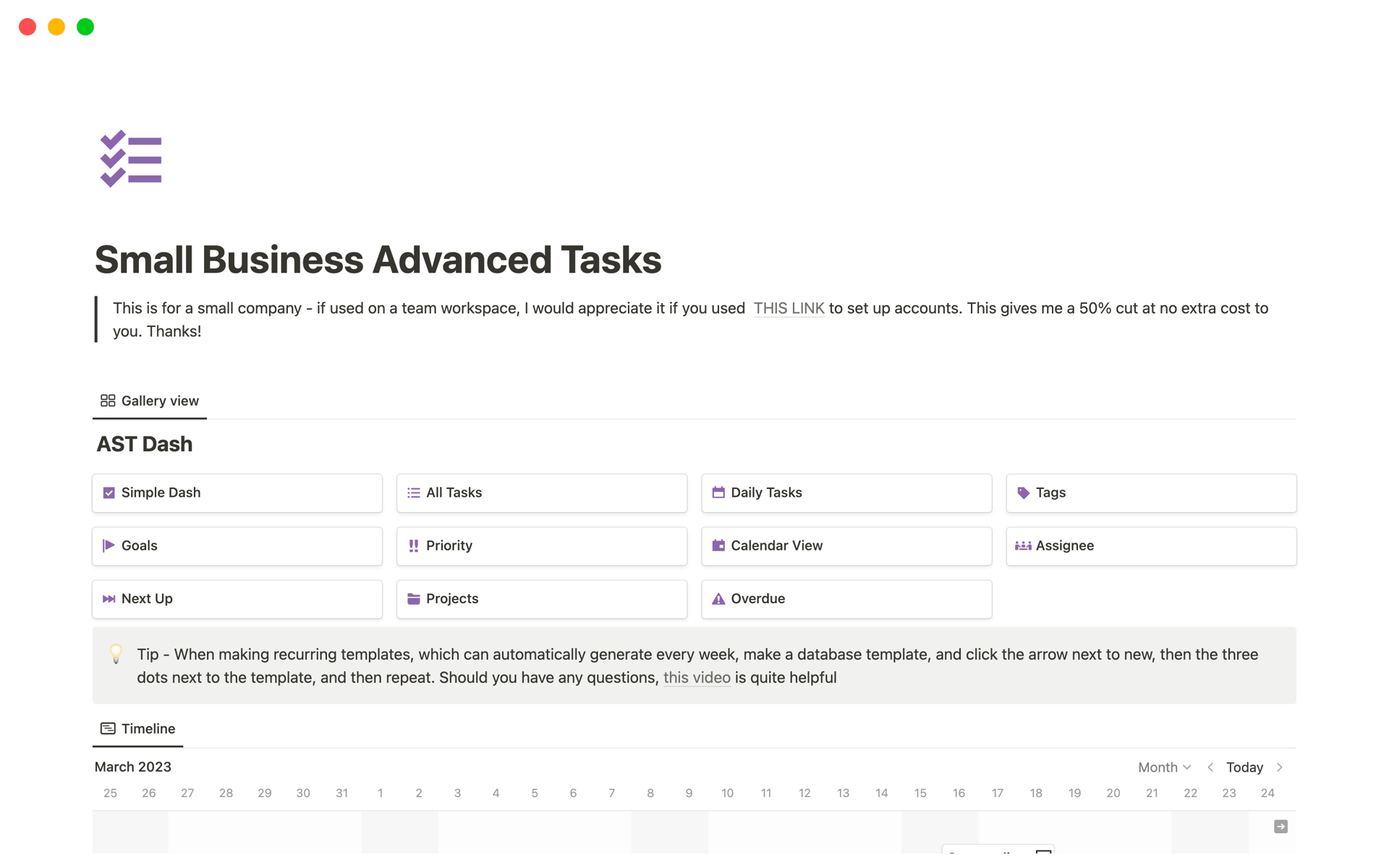 Small business task manager template by thattemplateplace notion