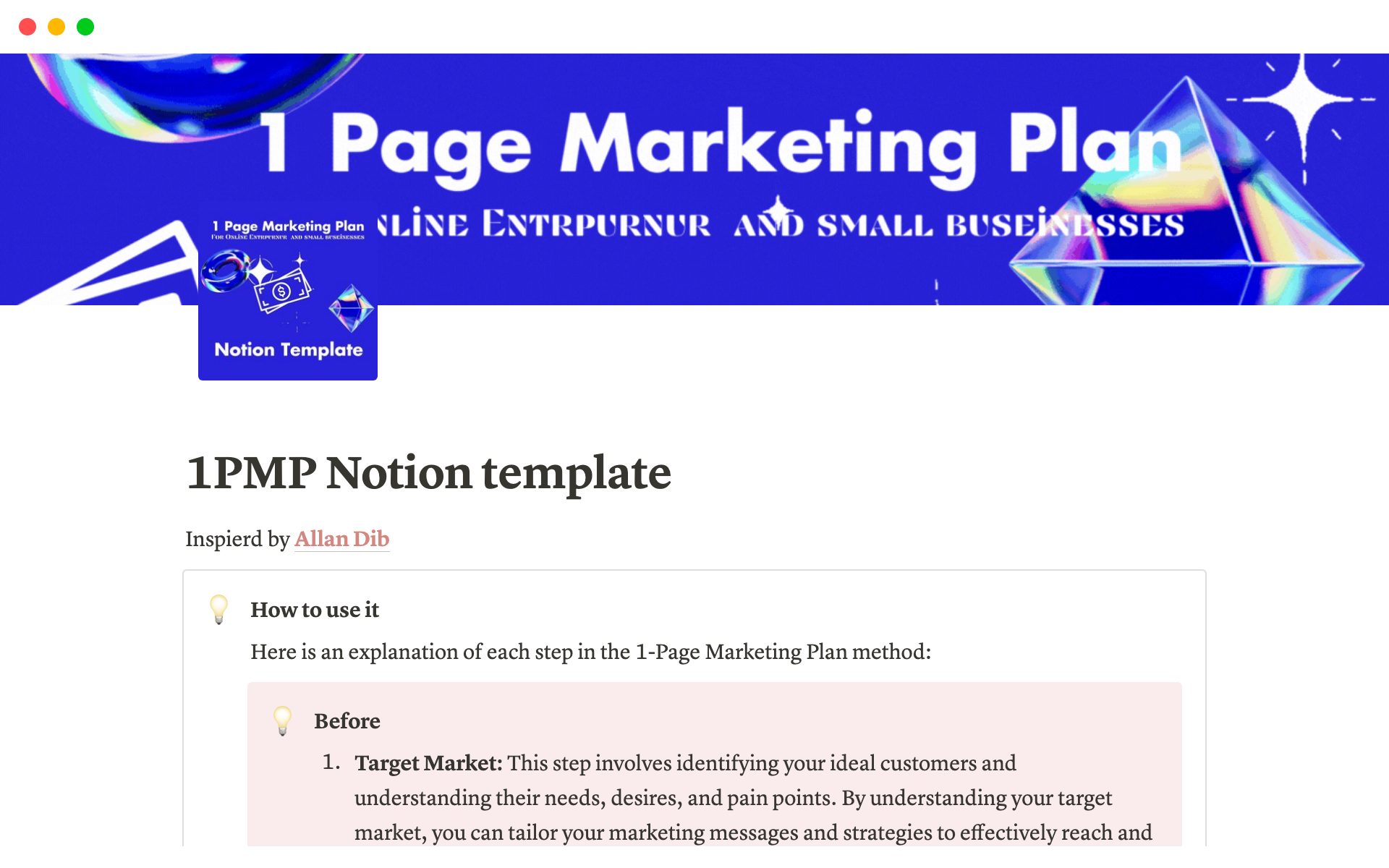 MarketBoost: The Ultimate 1-Page Marketing Plan Notion Template for Small Online Businesses のプレビュー