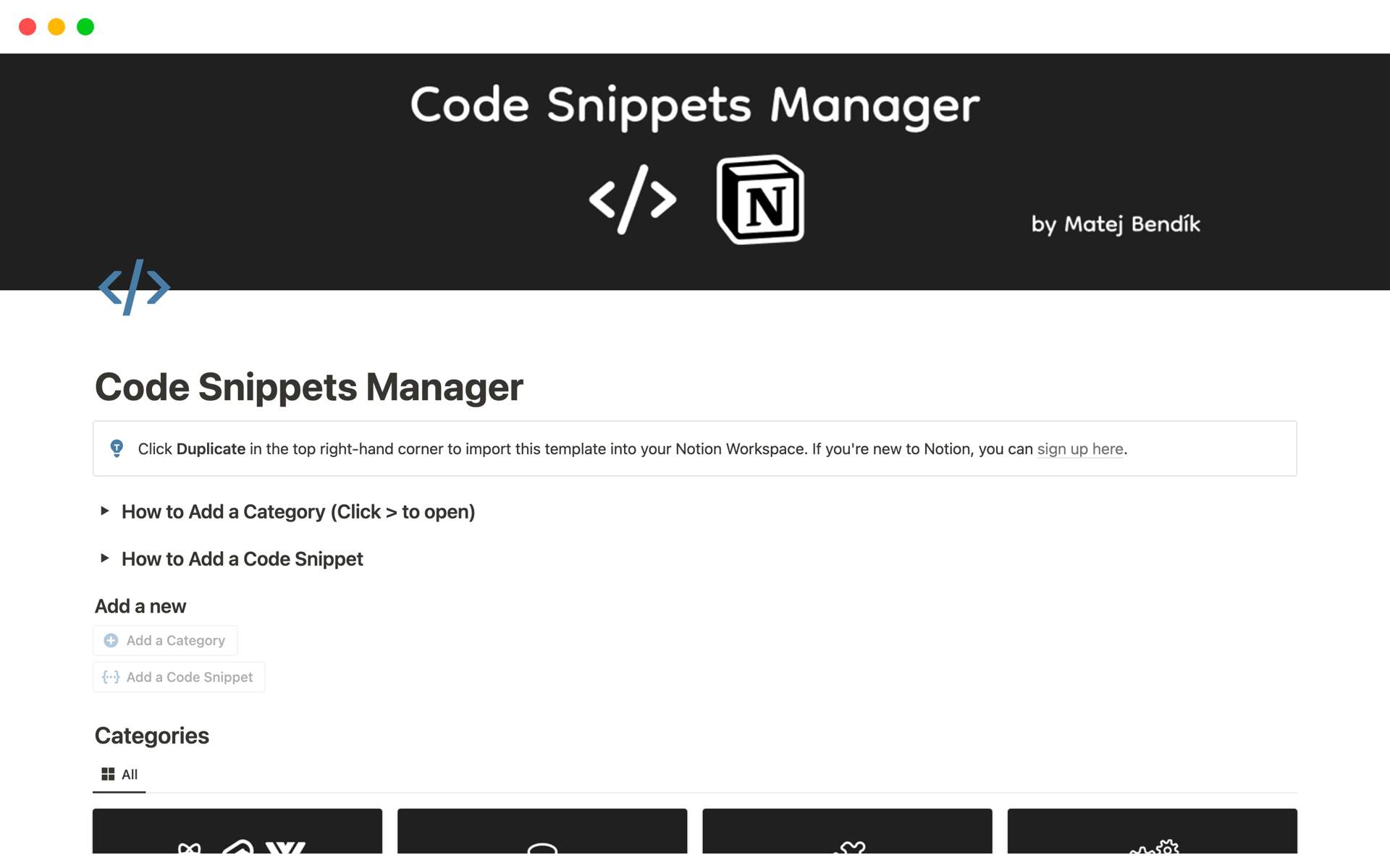Code Snippets Manager Template | Notion Marketplace