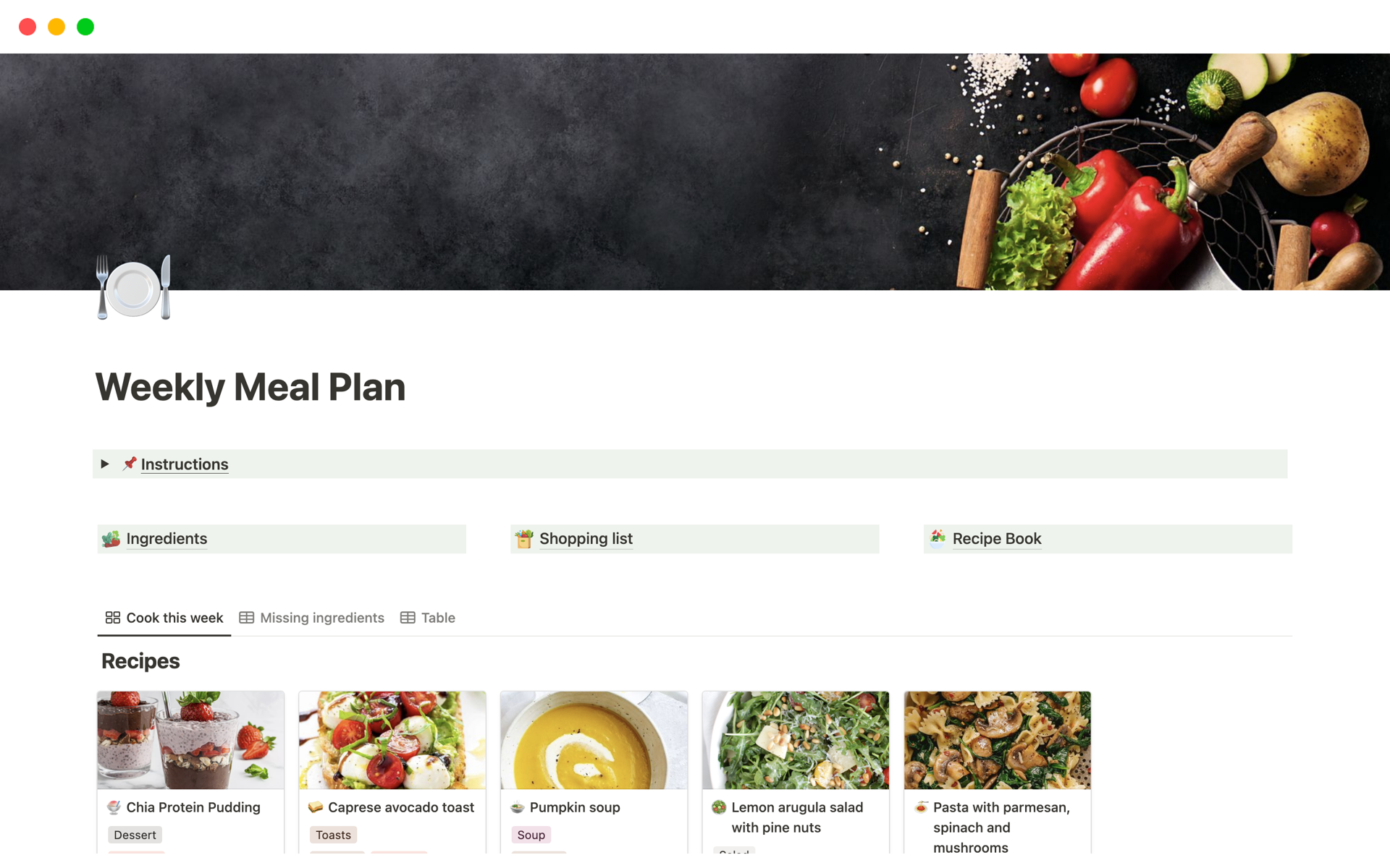 Weekly Meal Plan のプレビュー