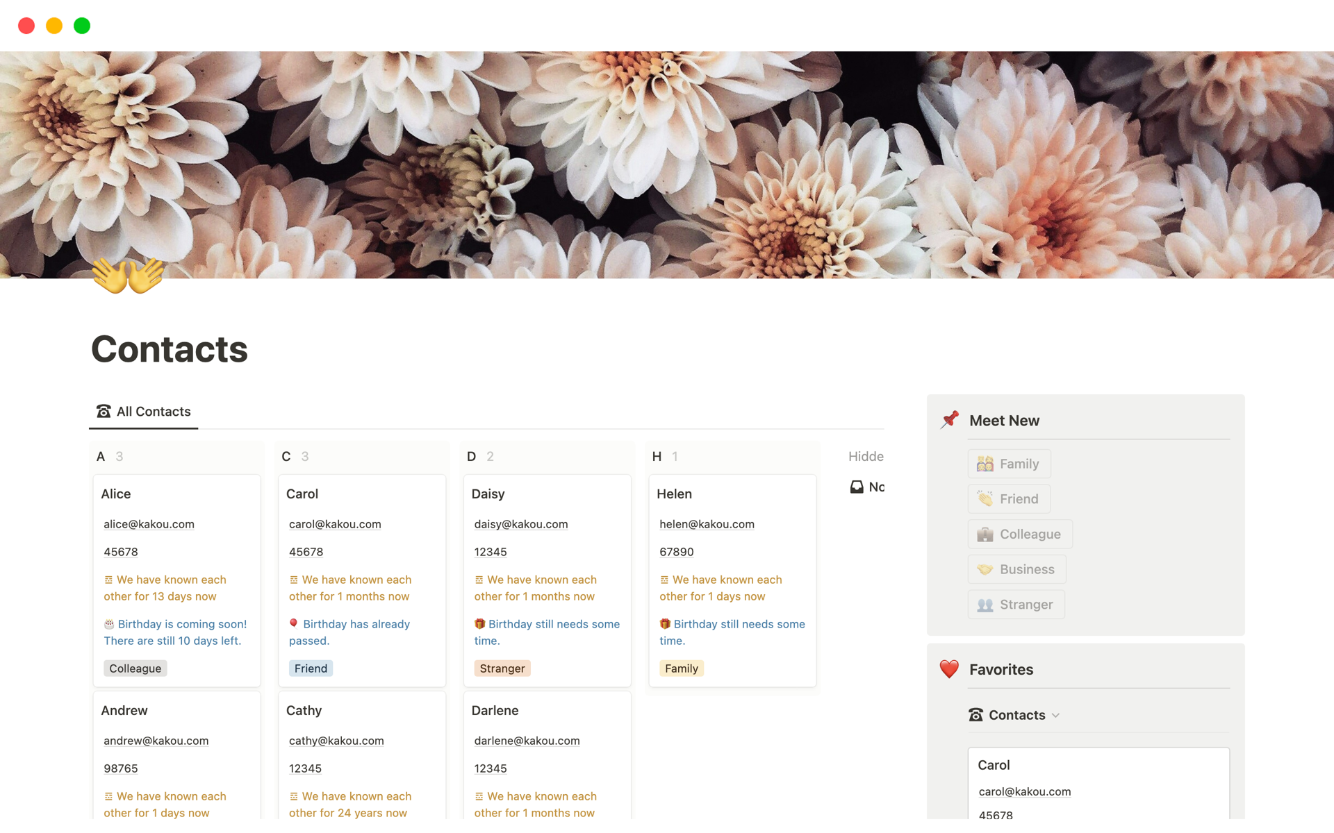 Contacts Template by Kakou | Notion Marketplace