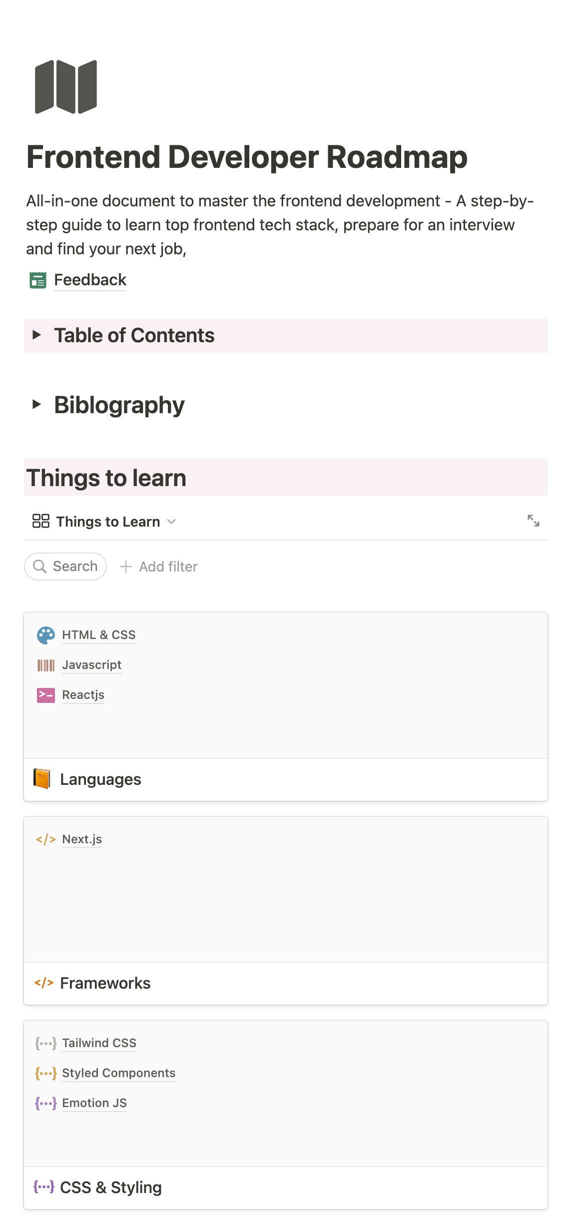 Ultimate Frontend Development Roadmapテンプレート | Notion (ノーション)マーケットプレイス
