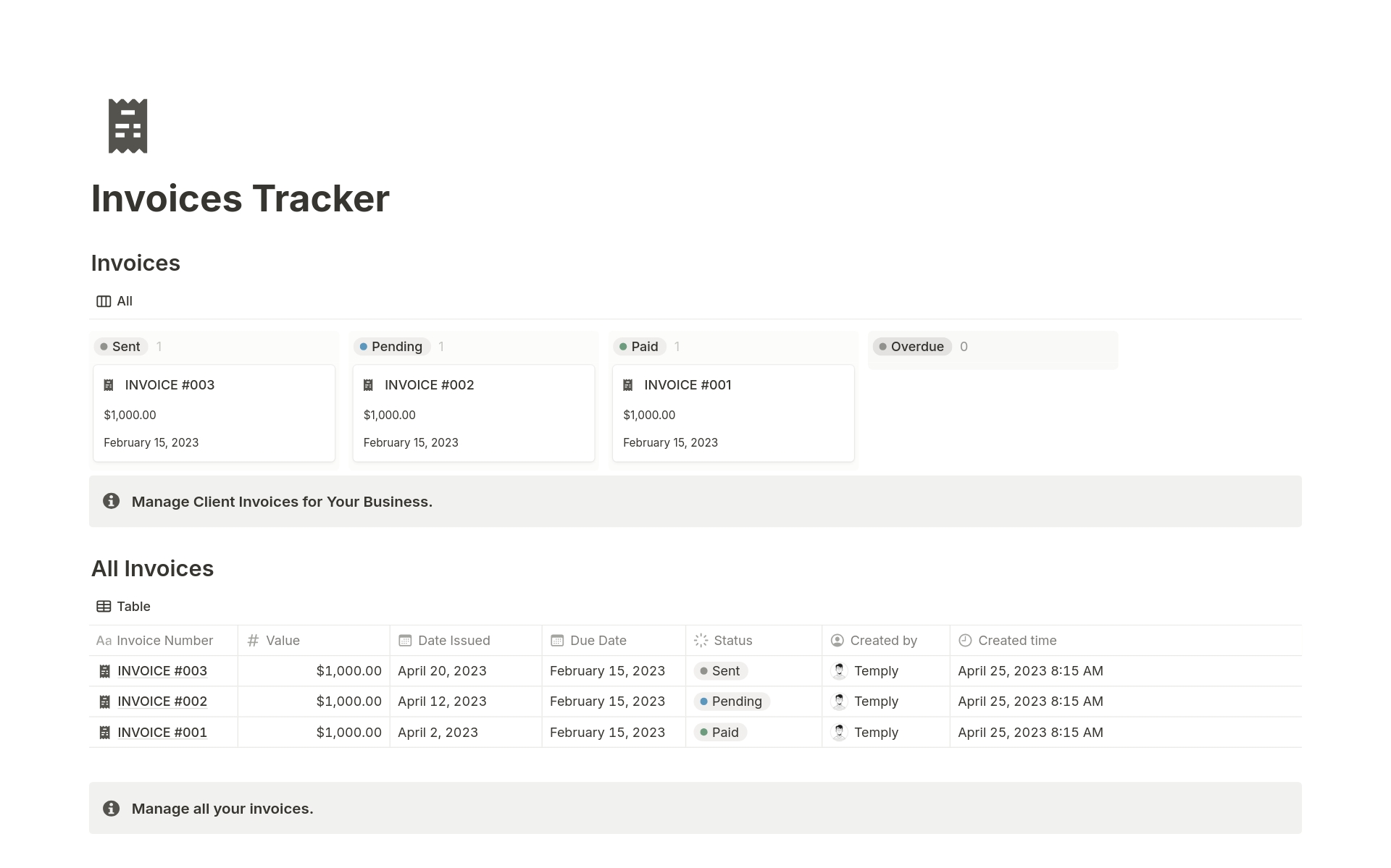 Invoices Tracker Template by Temply | Notion Marketplace