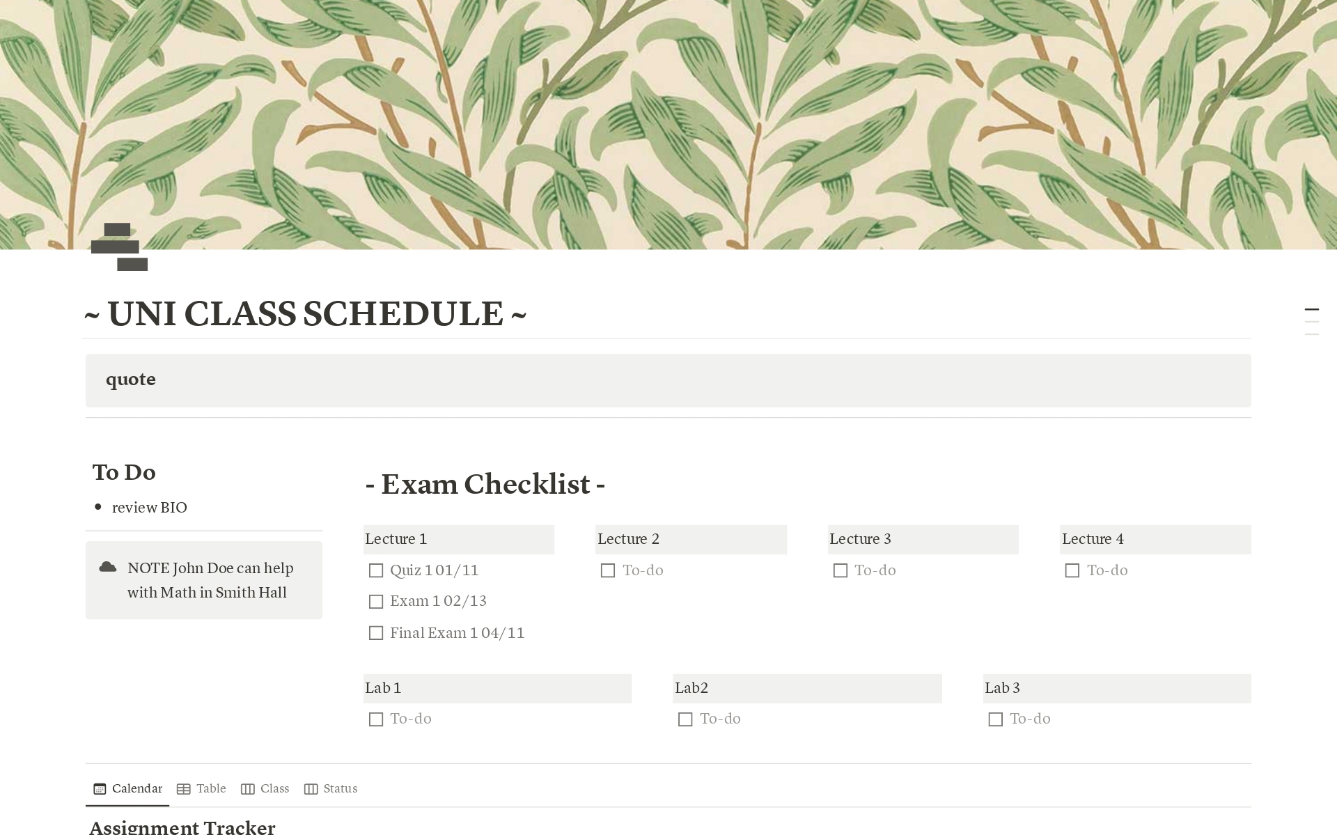 simple class schedule のプレビュー