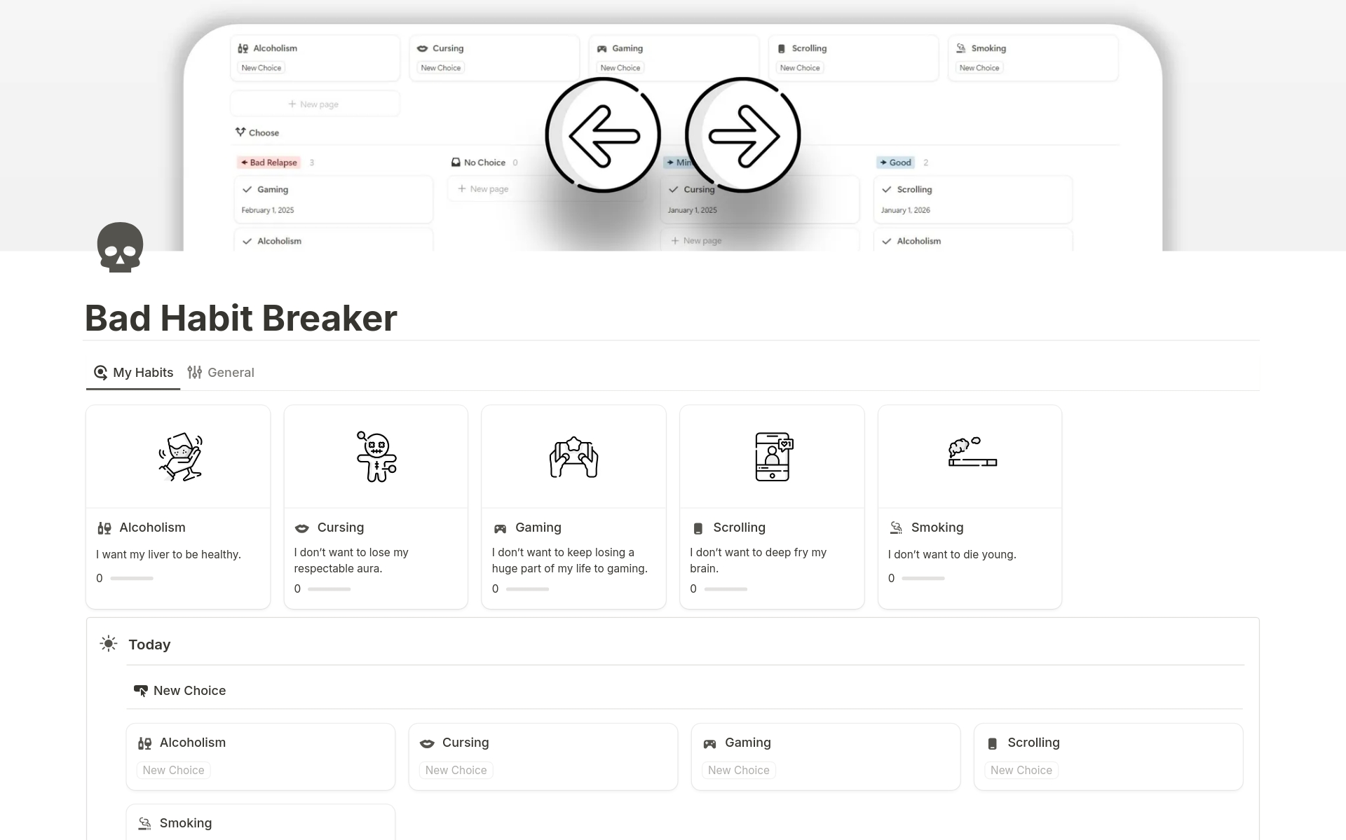 Habit Tracker | Model 3: Bad Habit Breaker Template | Notion Marketplace