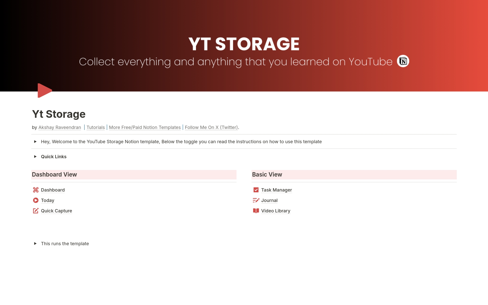 YouTube Notes Taking Template by Akshay Raveendran | Notion Marketplace