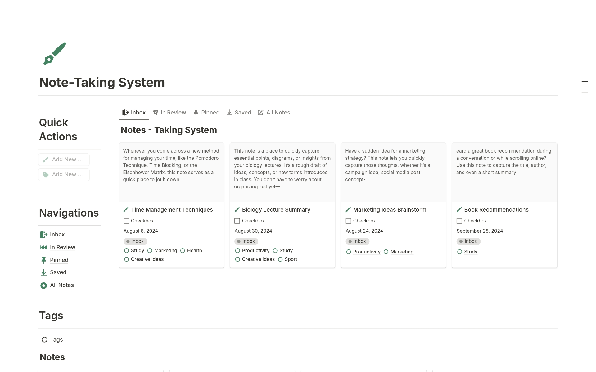 Notes Dashboard Template | Notion Marketplace