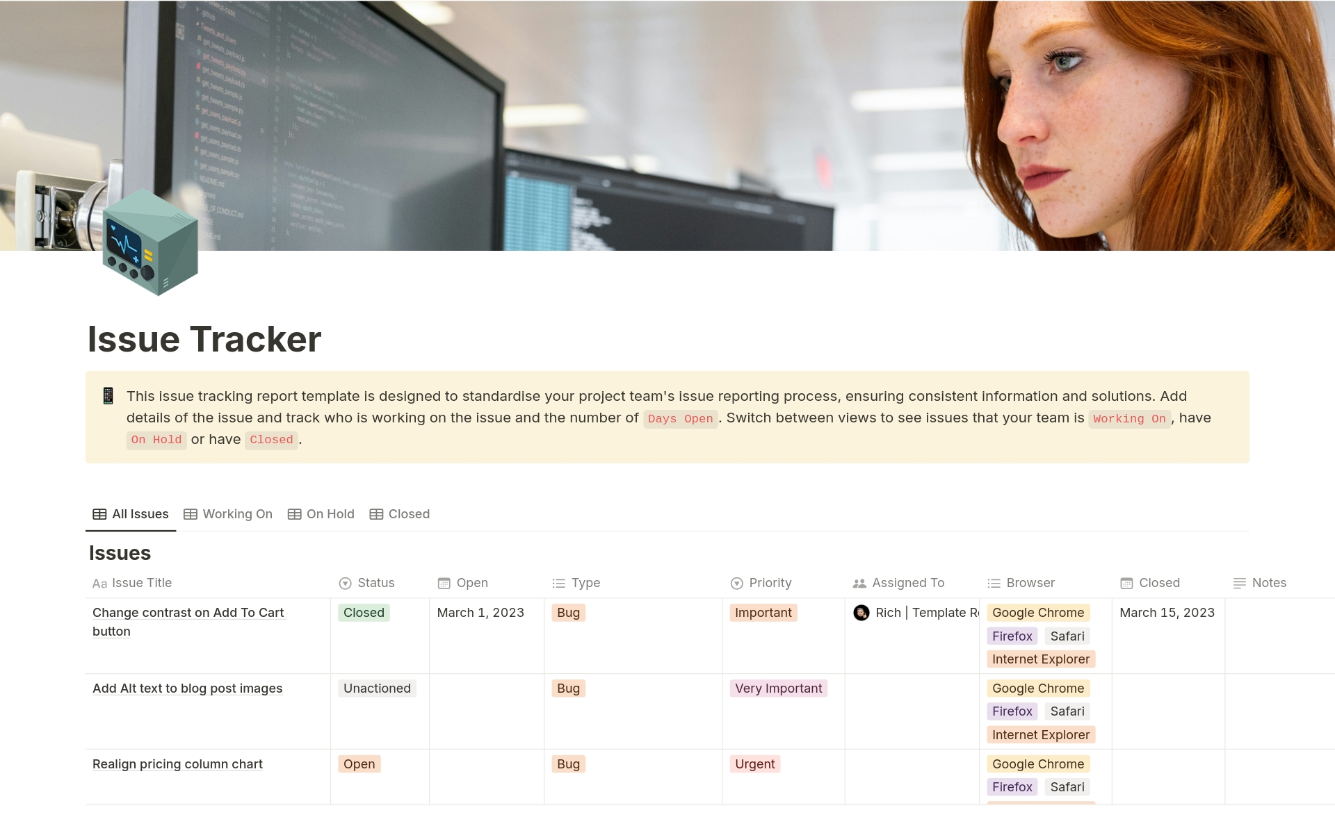 Issue Tracking Platform Issue Tracker Template by Template Road | Notion Marketplace