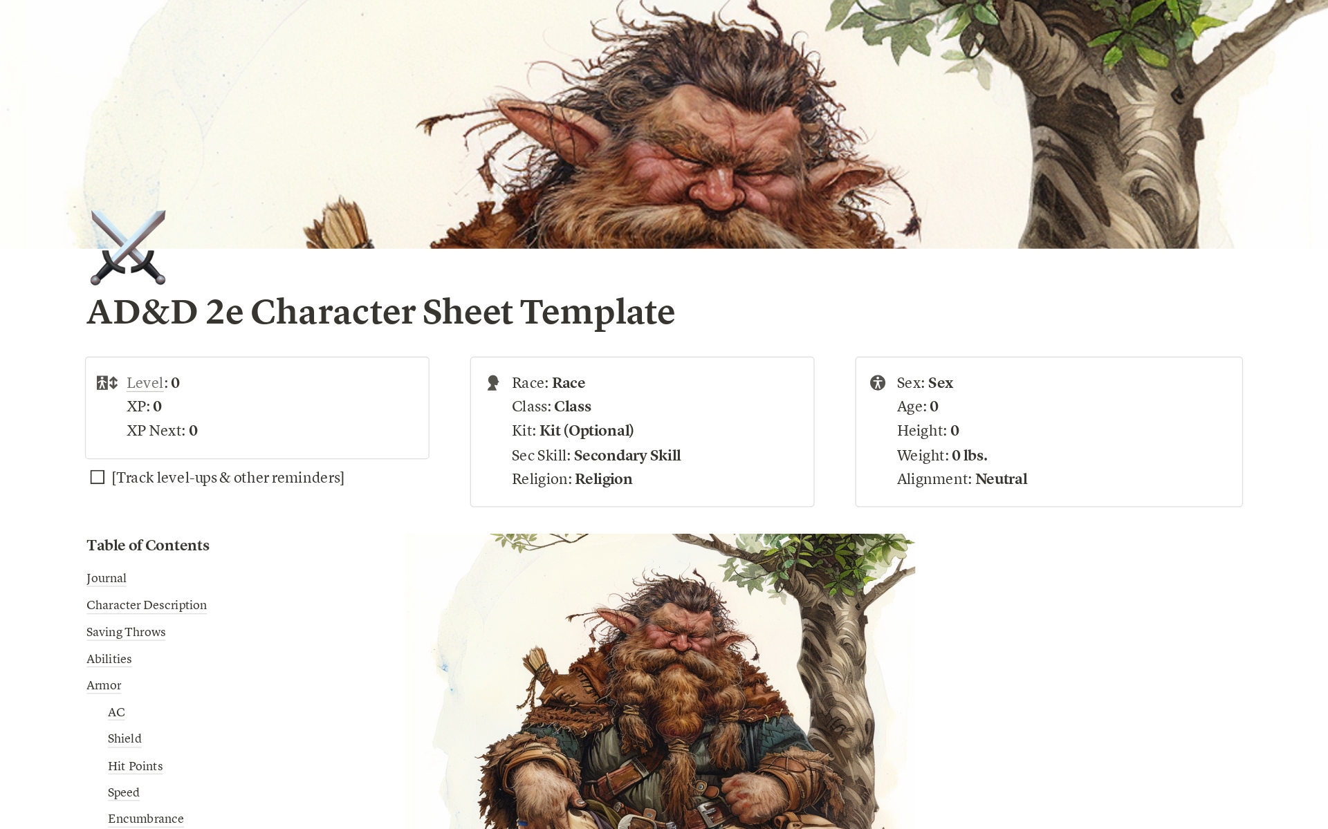 AD&D 2e Character Sheet Template by man-patron | Notion Marketplace