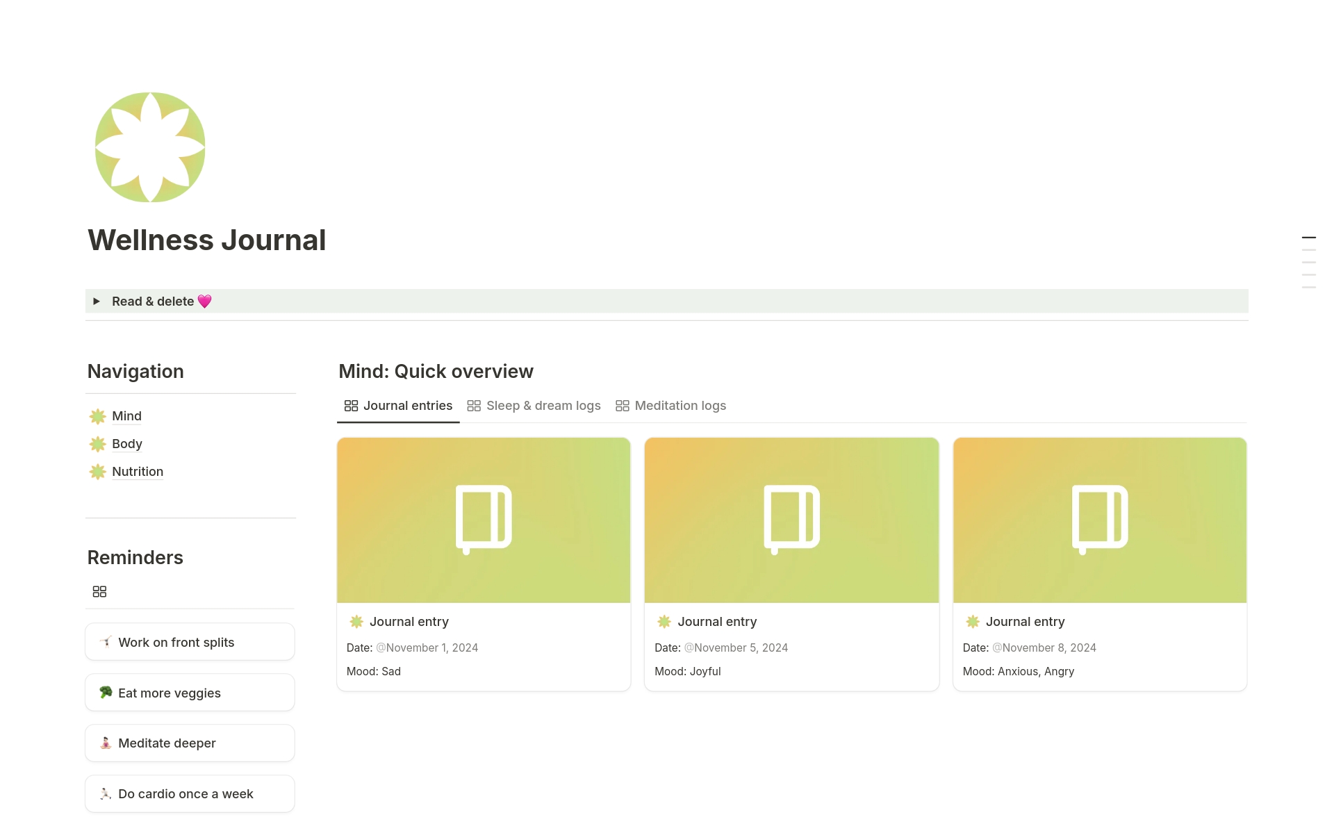Wellness Journal のプレビュー