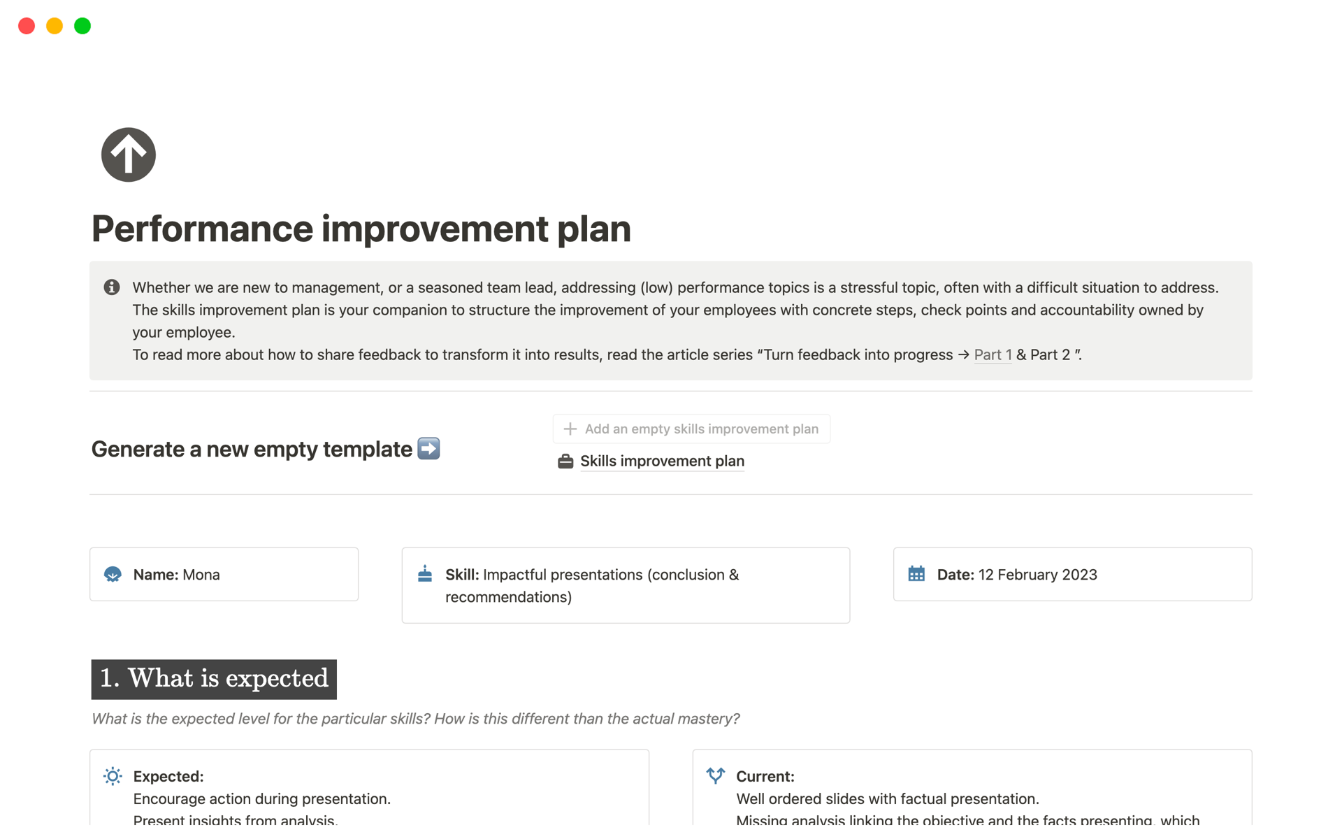 Performance improvement plan | Notion Template