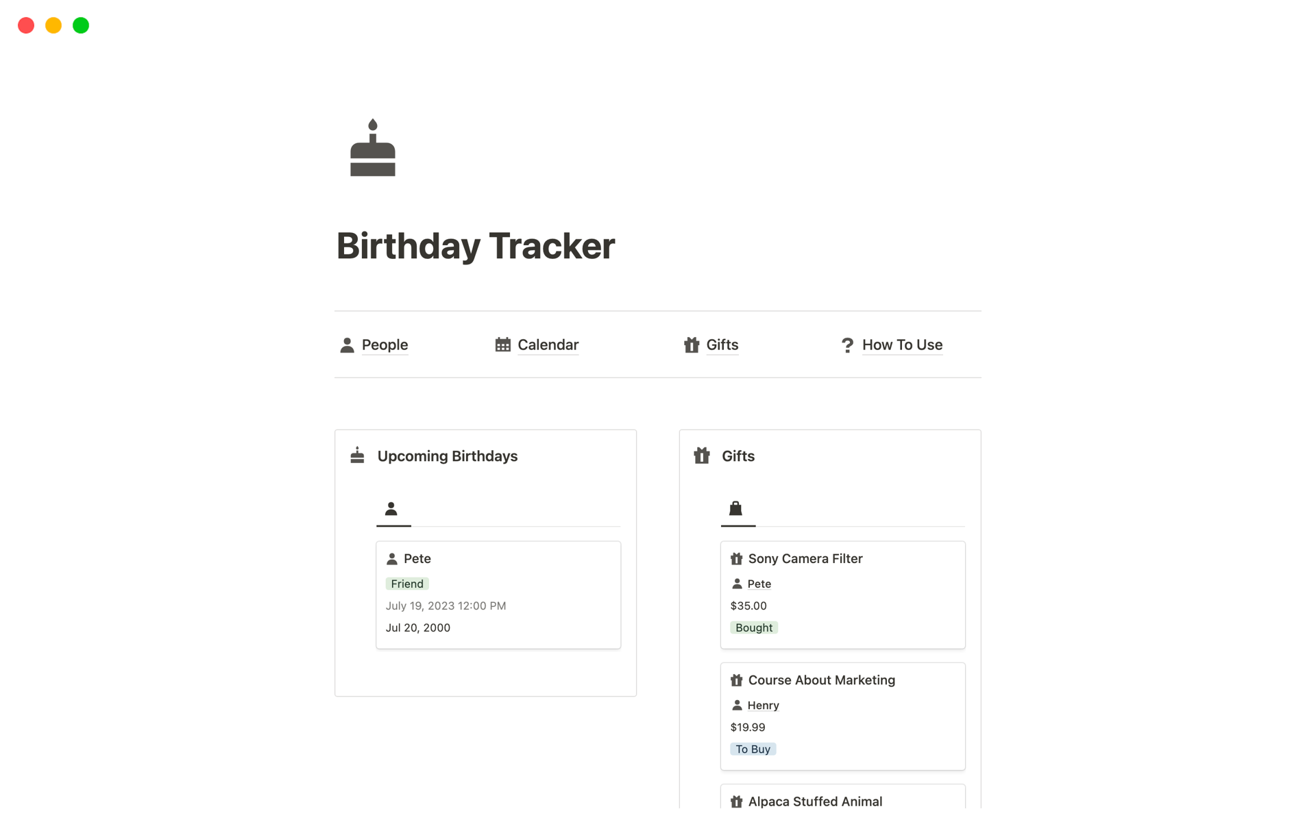 Birthday Tracker | Track Dates and Plan Gifts Template | Notion Marketplace