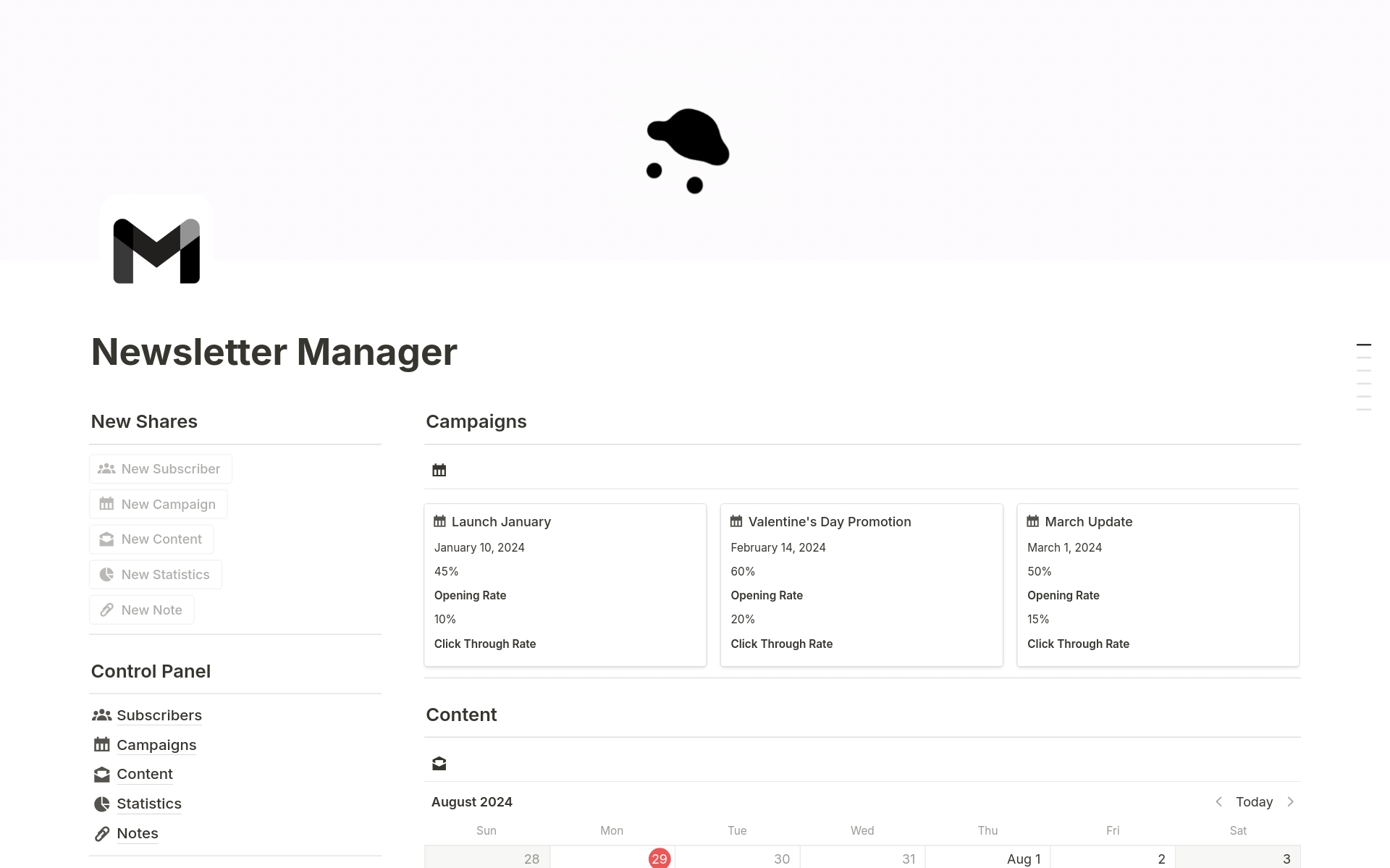 Newsletter Manager のプレビュー