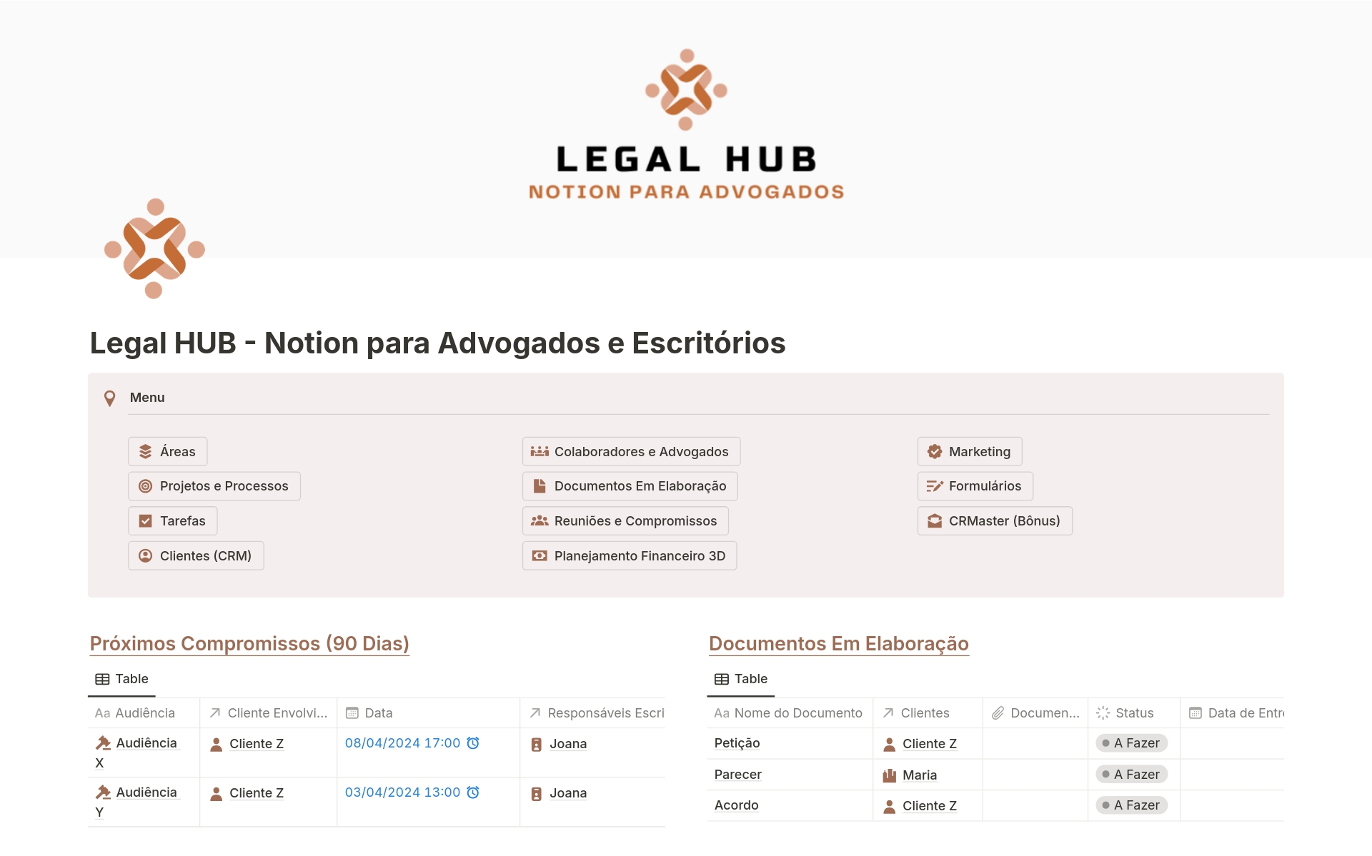 Modelo Legal HUB - Para Advogados e Escritórios | Marketplace do Notion