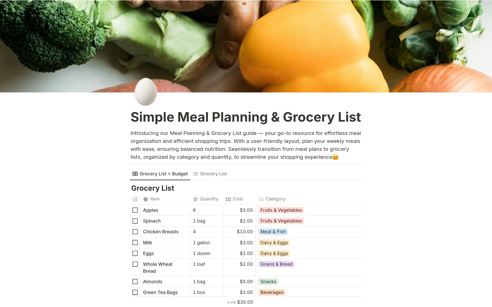 Simple Meal Planning & Grocery List のプレビュー