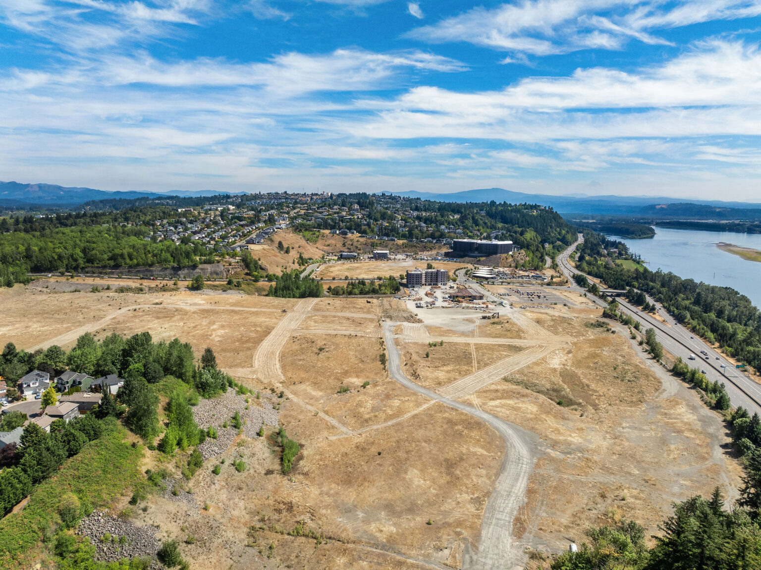 Land lot drone image of Romano Capital's Quarry District in East Vancouver