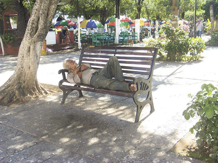 Bancas reparadas y pintadas en parque central de Granada