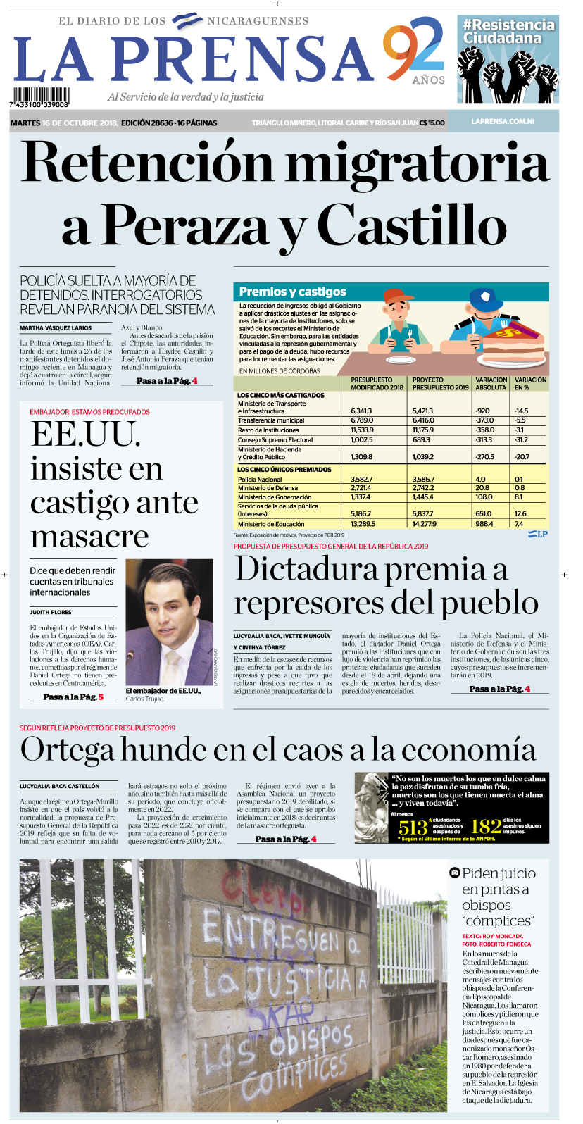 Portada impresa 16-10-2018