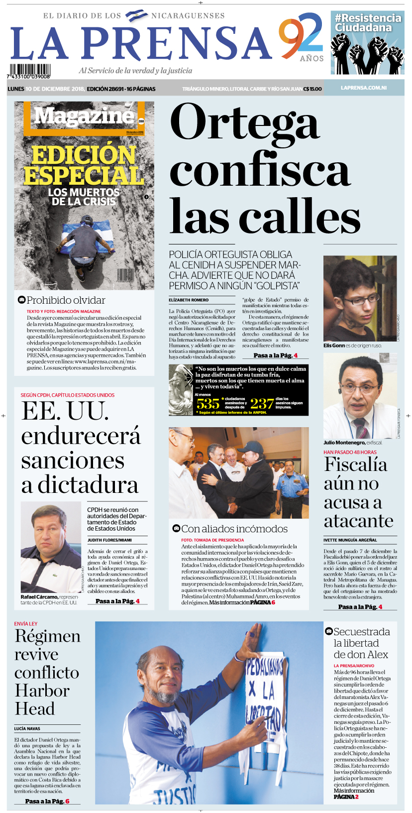 Portada impresa 10-12-2018