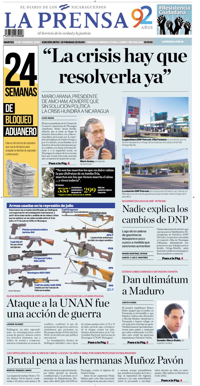 Portada impresa 12-2-2019