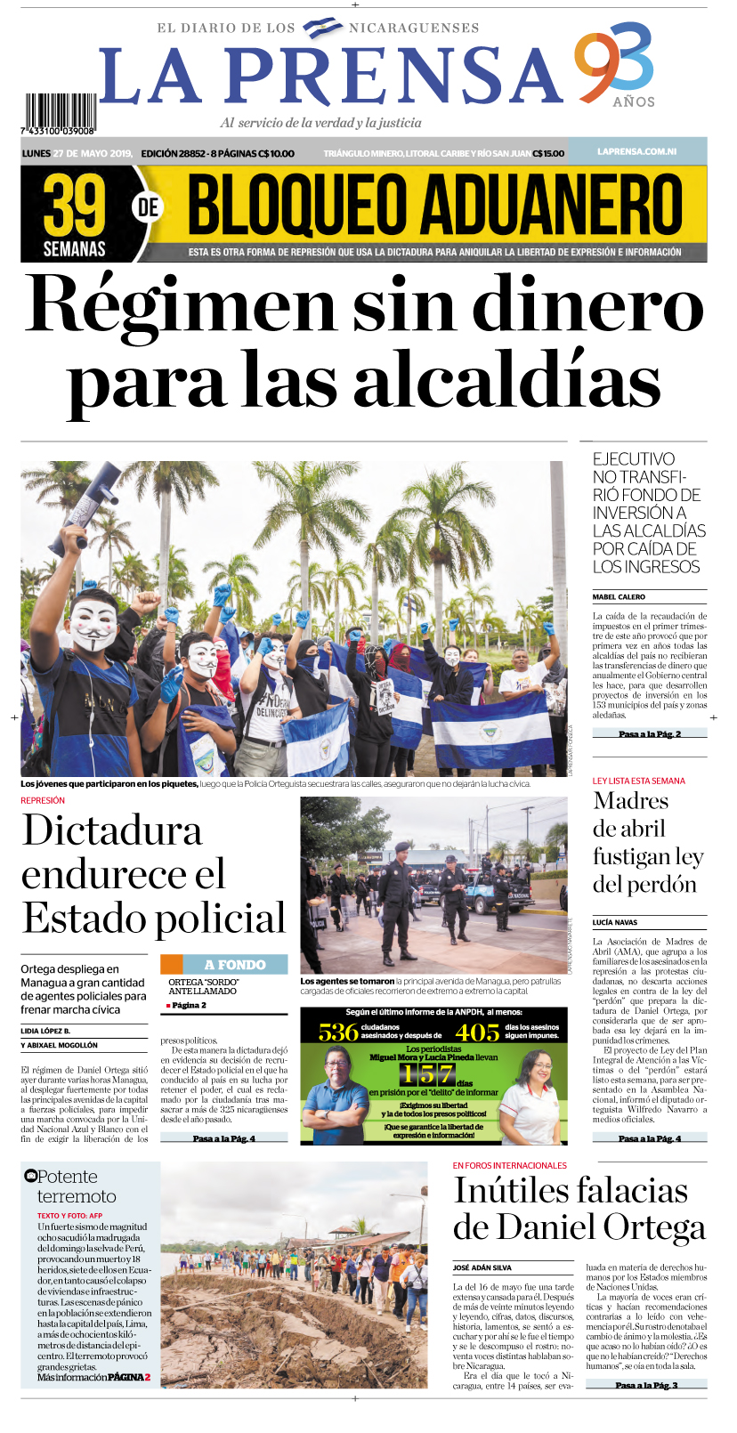 Portada impresa 27-05-2019