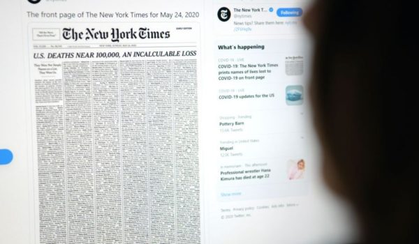 Coronavirus: la emotiva portada de The New York Times con los nombres de las casi 100.000 víctimas de covid-19 en Estados Unidos