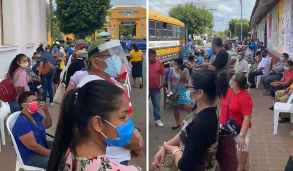 León y Managua: largas filas y cansina espera de pacientes para vacunarse contra el Covid-19