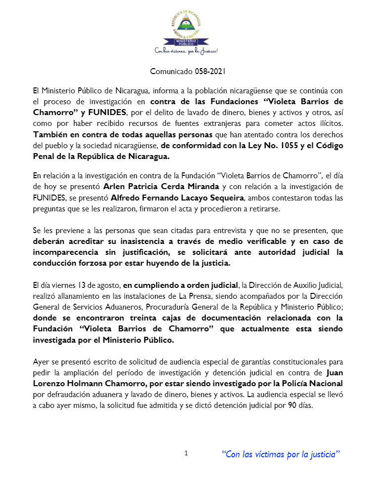 Primer comunicado del MP tras la detención de Juan Lorenzo Holmann, gerente general de LA PRENSA.