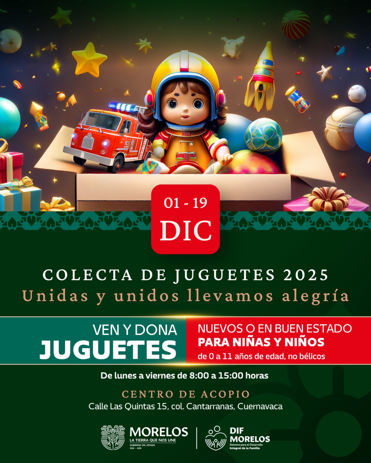 INVITA SEDIF A COLECTA DE JUGUETES 2025 “UNIDAS Y UNIDOS LLEVAMOS ALEGRÍA