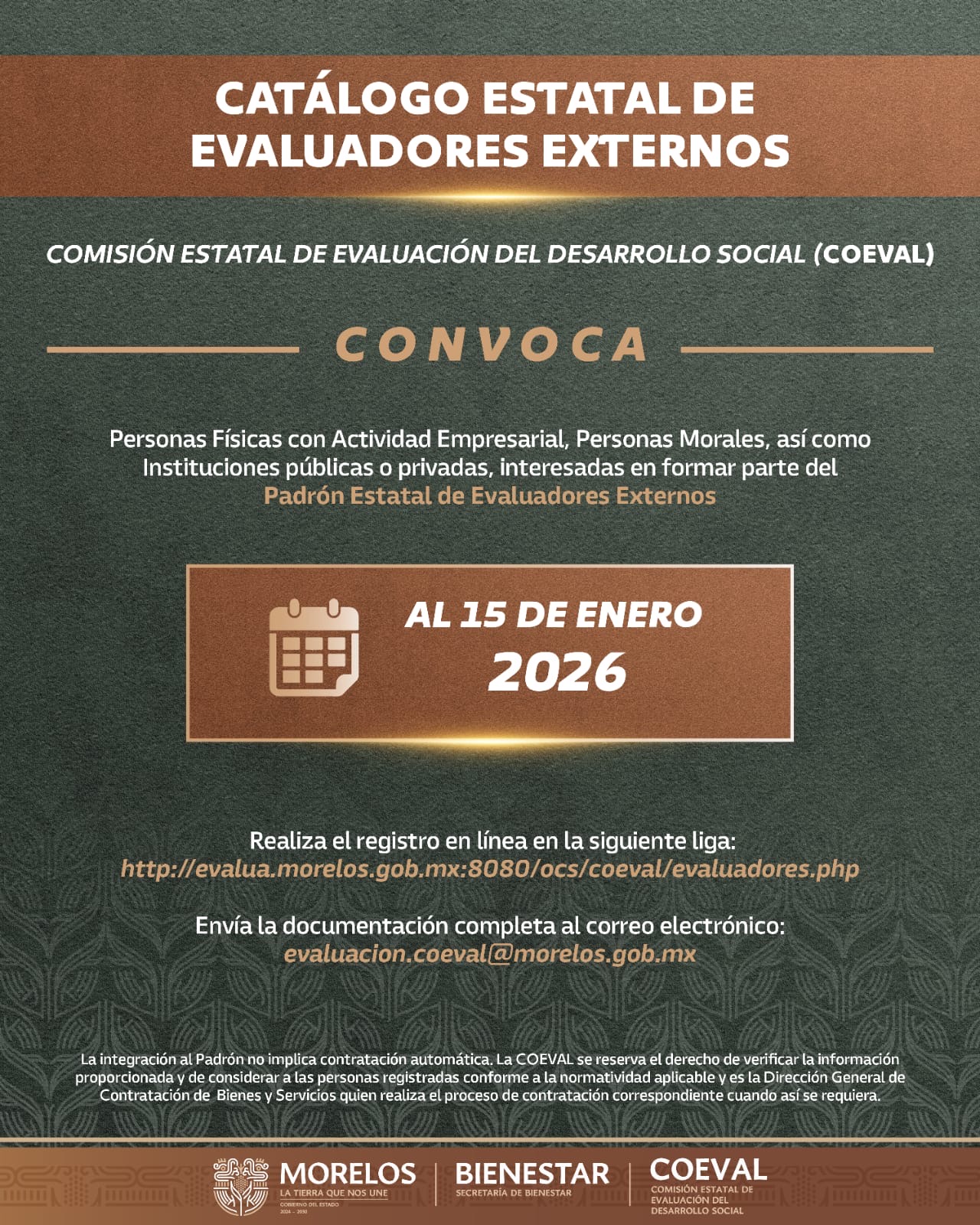 LANZA COEVAL CONVOCATORIA PARA INTEGRAR CATÁLOGO ESTATAL DE EVALUADORES EXTERNOS