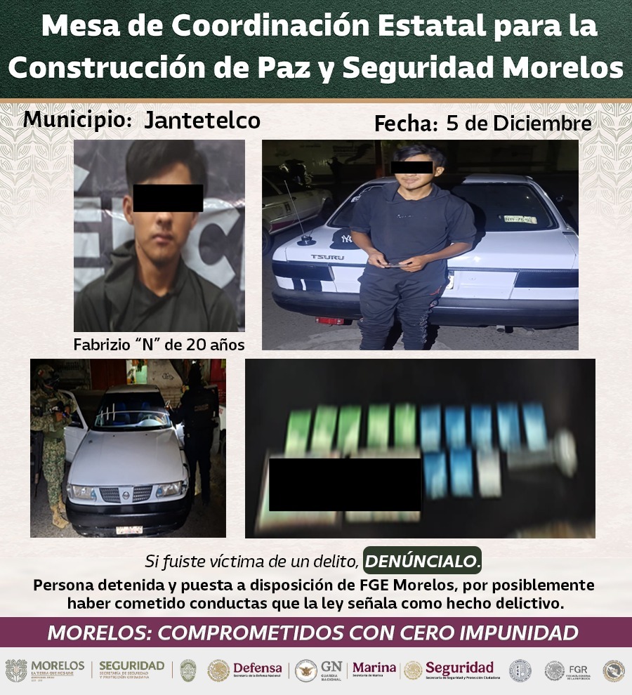 ASEGURAN INTEGRANTES DE LA MESA DE CONSTRUCCIÓN DE PAZ Y SEGURIDAD A 39 GENERADORES DE VIOLENCIA EN MORELOS