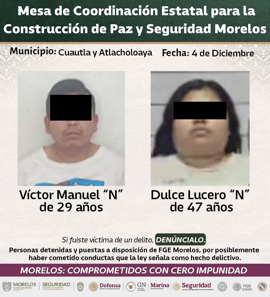 ASEGURAN INTEGRANTES DE LA MESA DE CONSTRUCCIÓN DE PAZ Y SEGURIDAD A 39 GENERADORES DE VIOLENCIA EN MORELOS