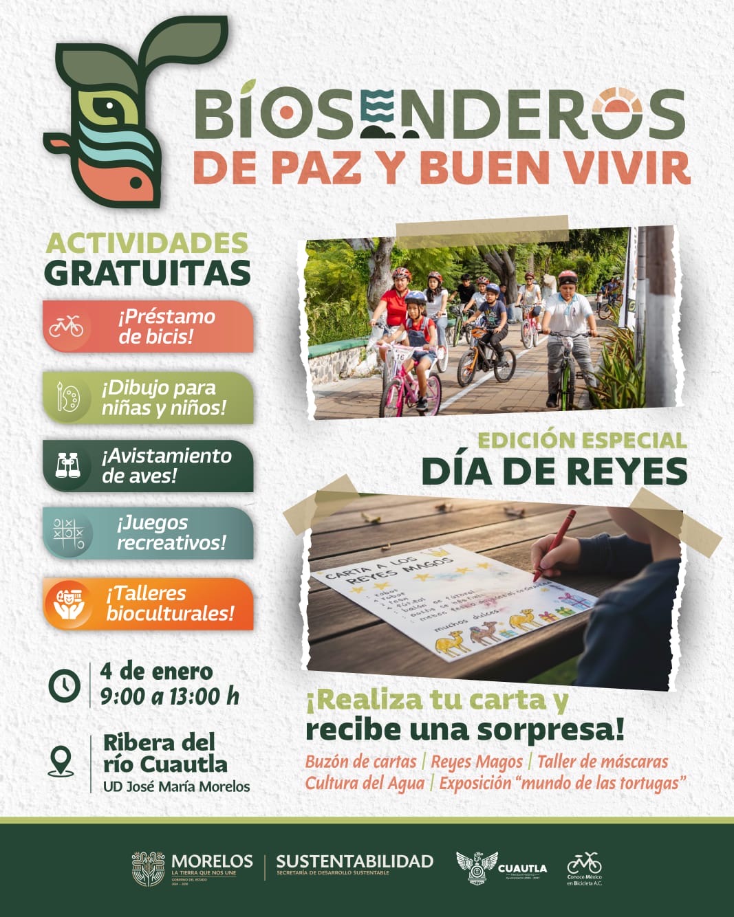 CELEBRARÁ GOBIERNO DE MORELOS EDICIÓN ESPECIAL DE DÍA DE REYES DE LOS BIOSENDEROS DE PAZ Y BUEN VIVIR EN CUAUTLA