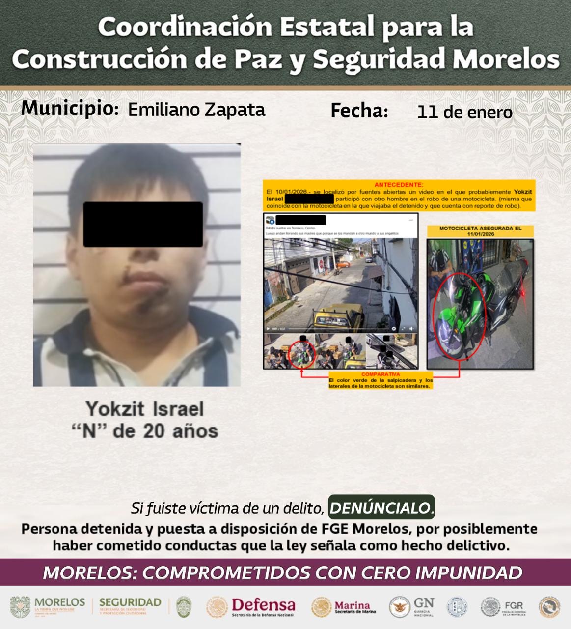 CONTINÚAN DETENCIONES RELEVANTES EN LA REGIÓN ORIENTE DE MORELOS, COMO PARTE DE LA ESTRATEGIA NACIONAL CONTRA LA EXTORSIÓN