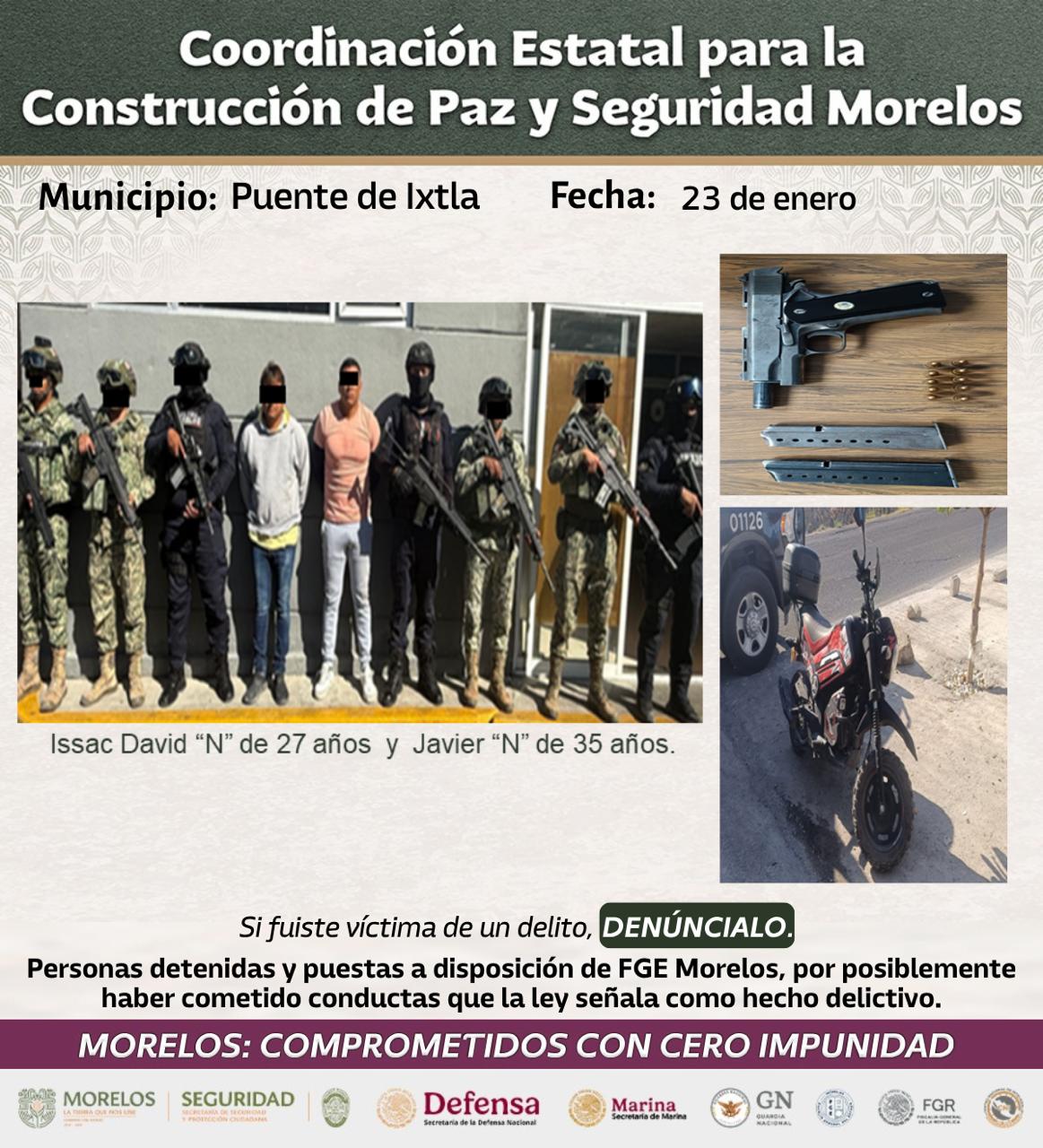 DETIENEN INTEGRANTES DE LA MESA DE COORDINACIÓN ESTATAL PARA LA CONSTRUCCIÓN DE PAZ Y SEGURIDAD A 23 GENERADORES DE VIOLENCIA