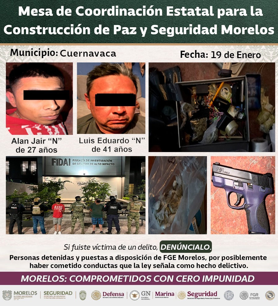 DETIENEN INTEGRANTES DE LA MESA DE COORDINACIÓN ESTATAL PARA LA CONSTRUCCIÓN DE PAZ Y SEGURIDAD A 23 GENERADORES DE VIOLENCIA