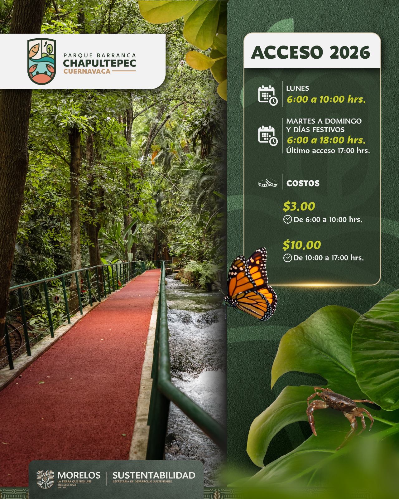 ANUNCIA SECRETARÍA DE DESARROLLO SUSTENTABLE ACTUALIZACIÓN EN EL COSTO DE ACCESO AL PARQUE BARRANCA CHAPULTEPEC